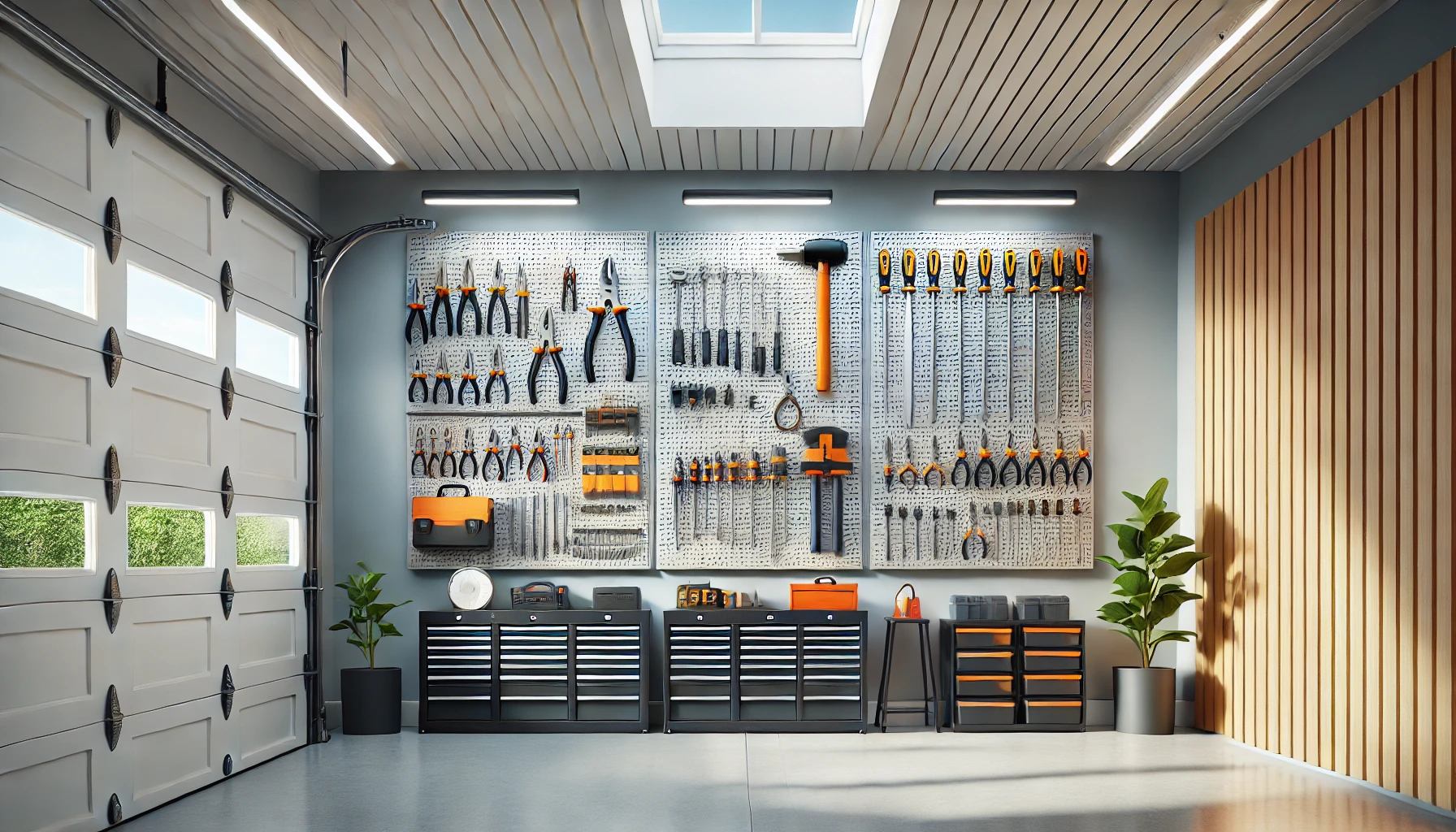 Bright Garage with Pegboard Tool Organization