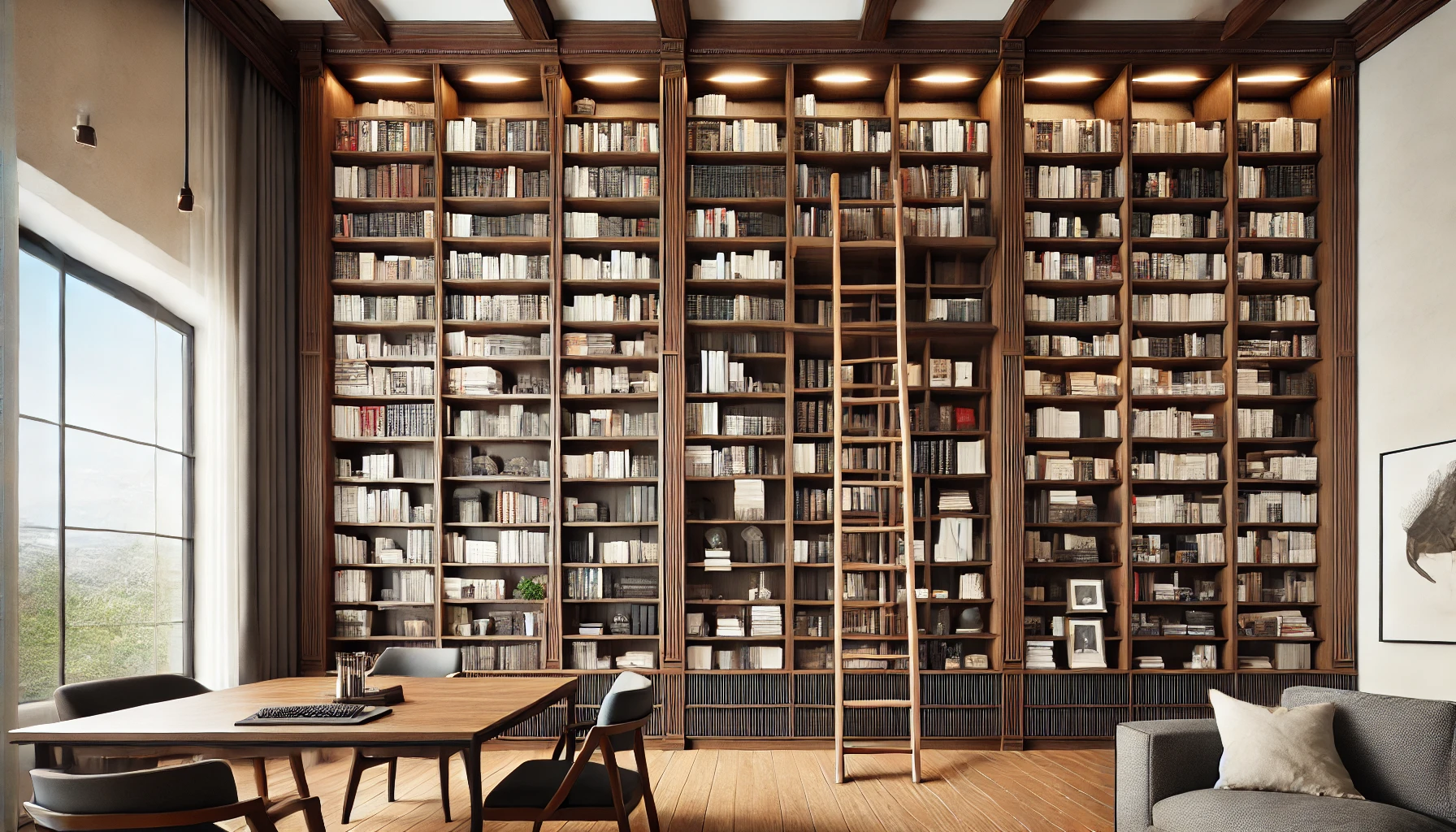 Classic Home Library With Custom Floor To Ceiling Bookshelves