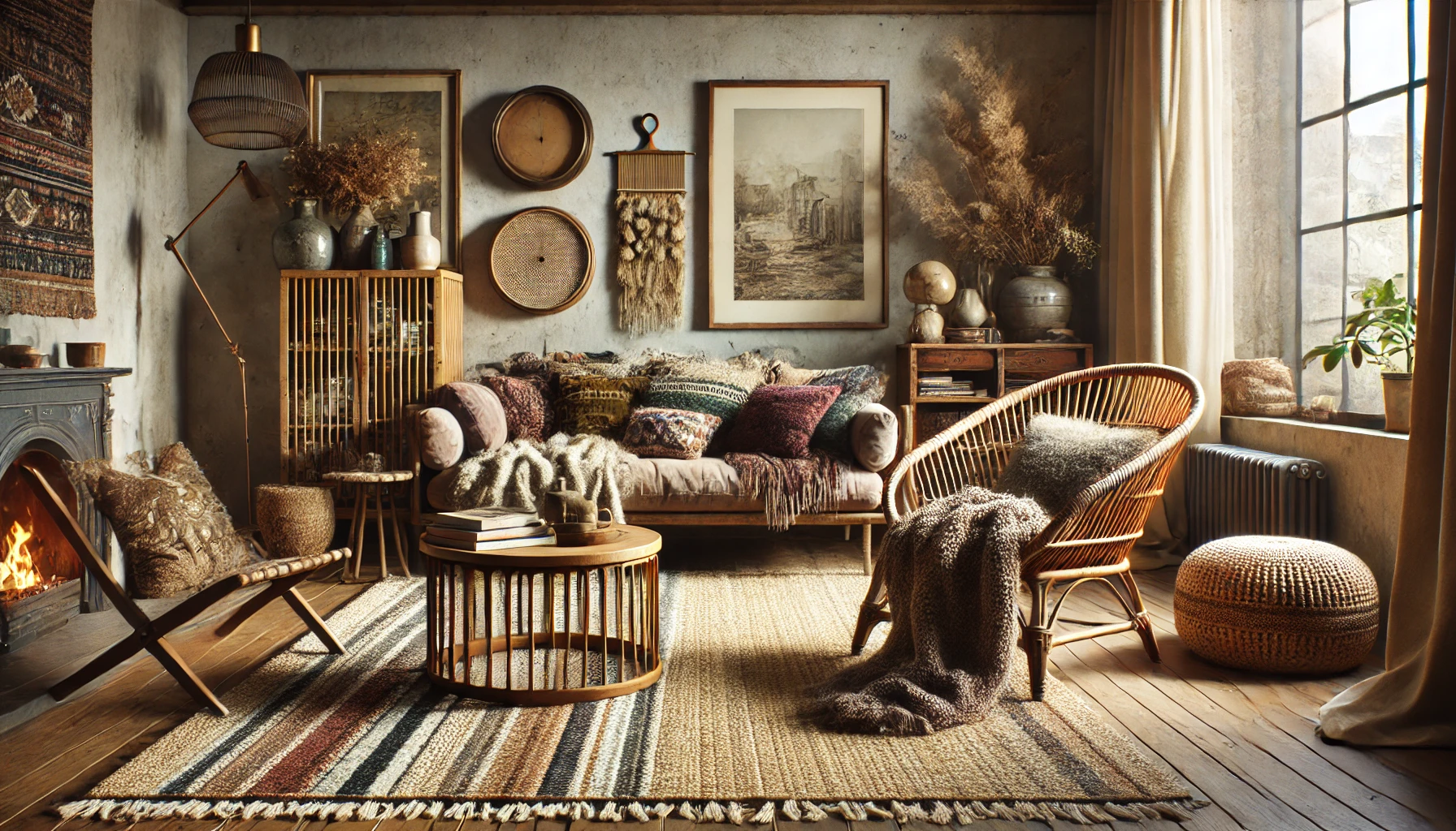 Cozy Bohemian Living Room With Layered Textures And Vintage Pieces