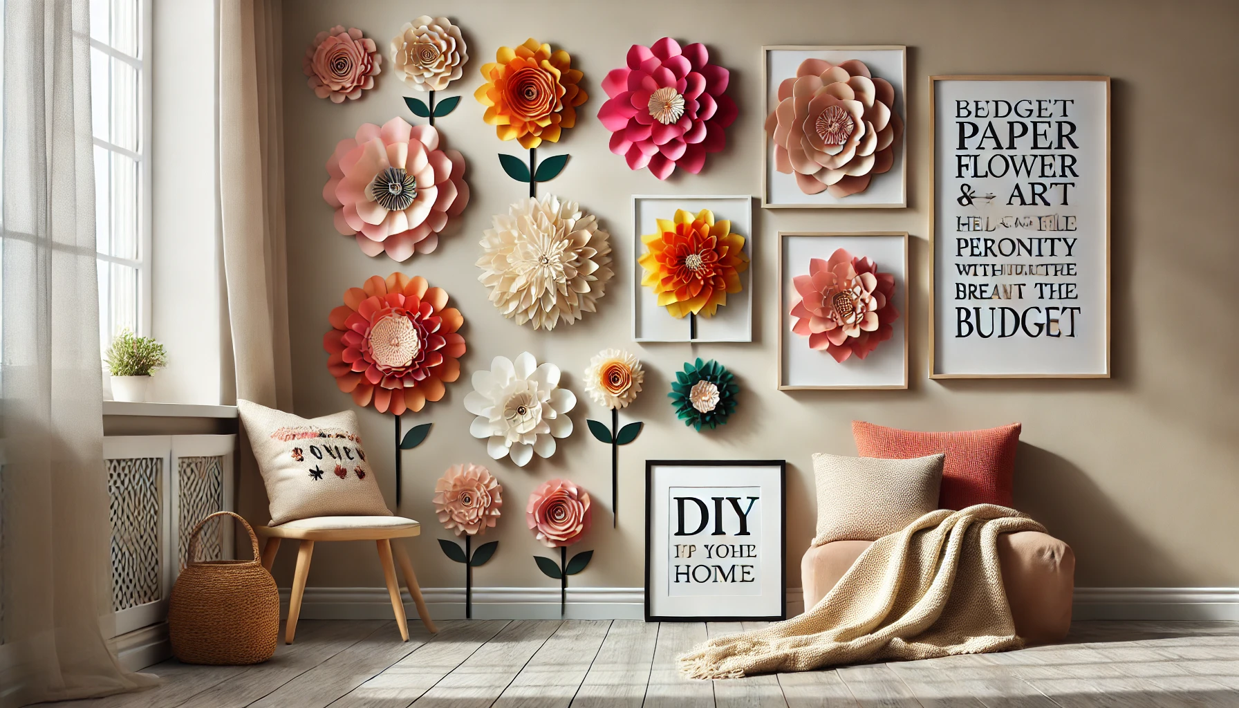 Cozy Room with Budget-Friendly DIY Paper Flower Art and Framed Quotes