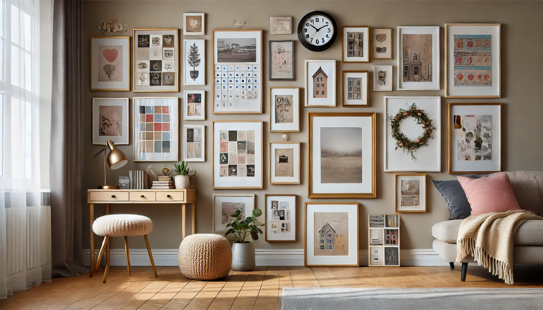 Cozy Room with Personalized Gallery Wall and Eclectic Art Mix