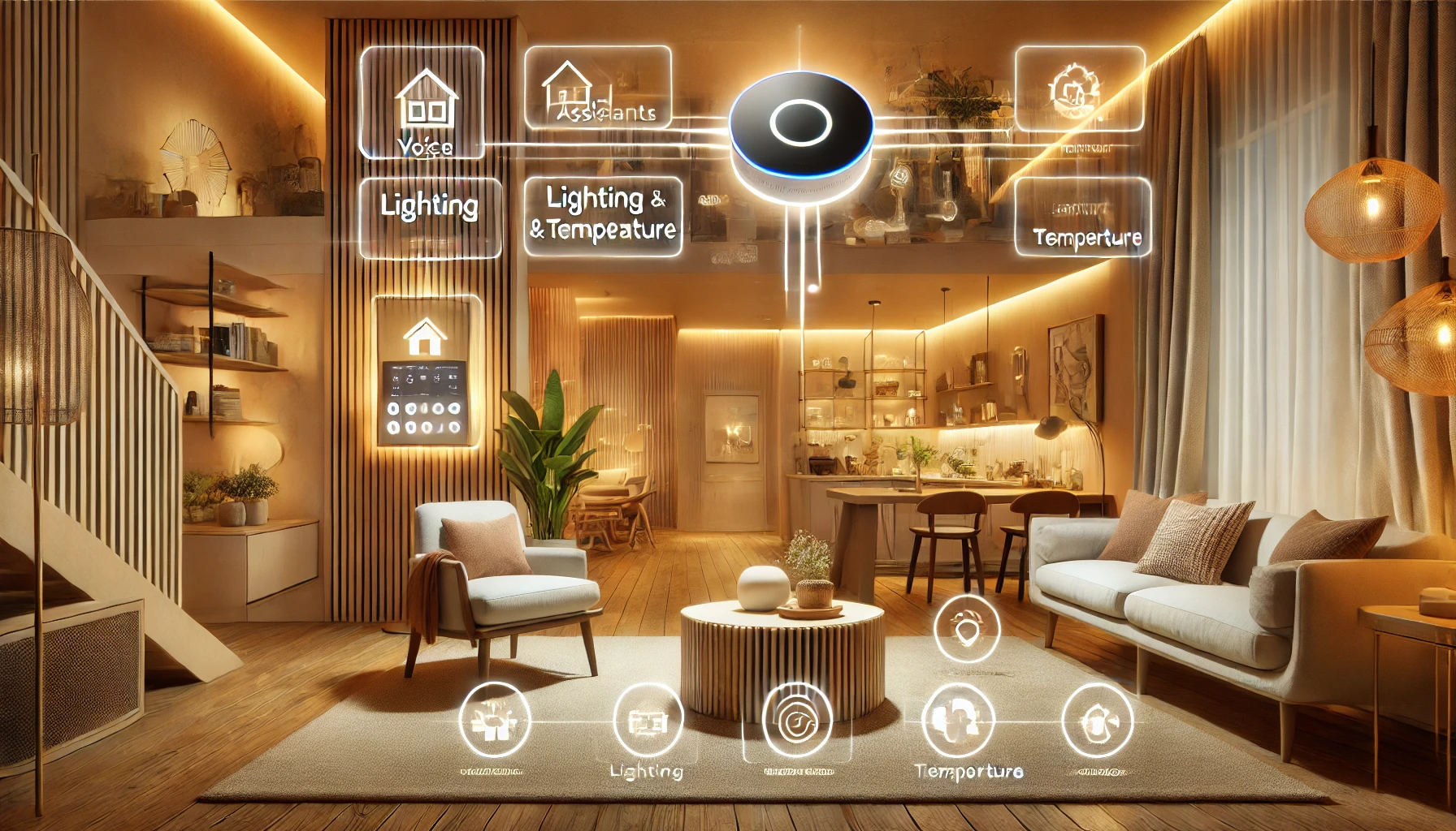 Cozy Tech-Savvy Home with Voice-Activated Smart Hub