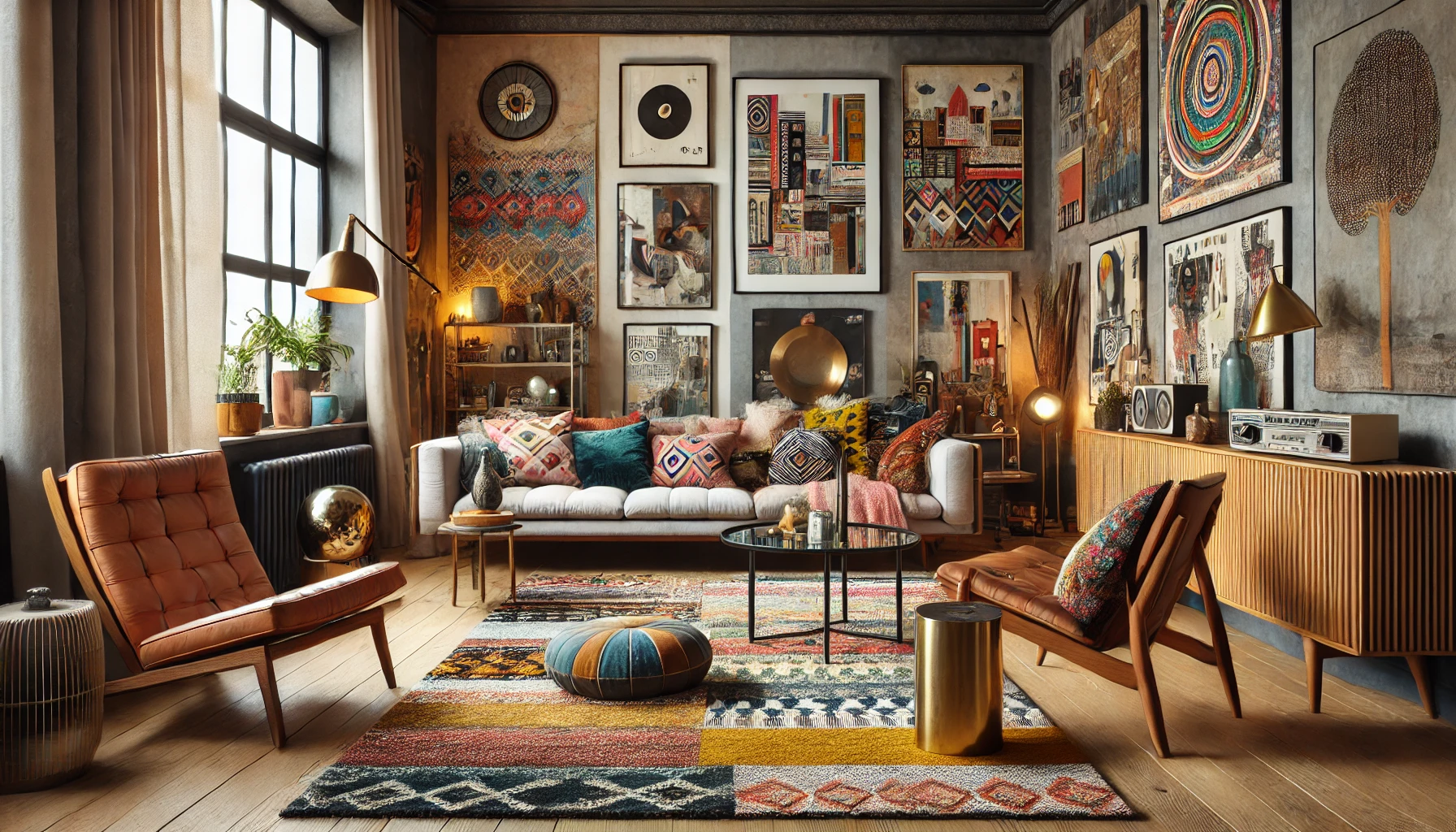 Creative Eclectic Living Room with a Blend of Modern and Vintage Elements