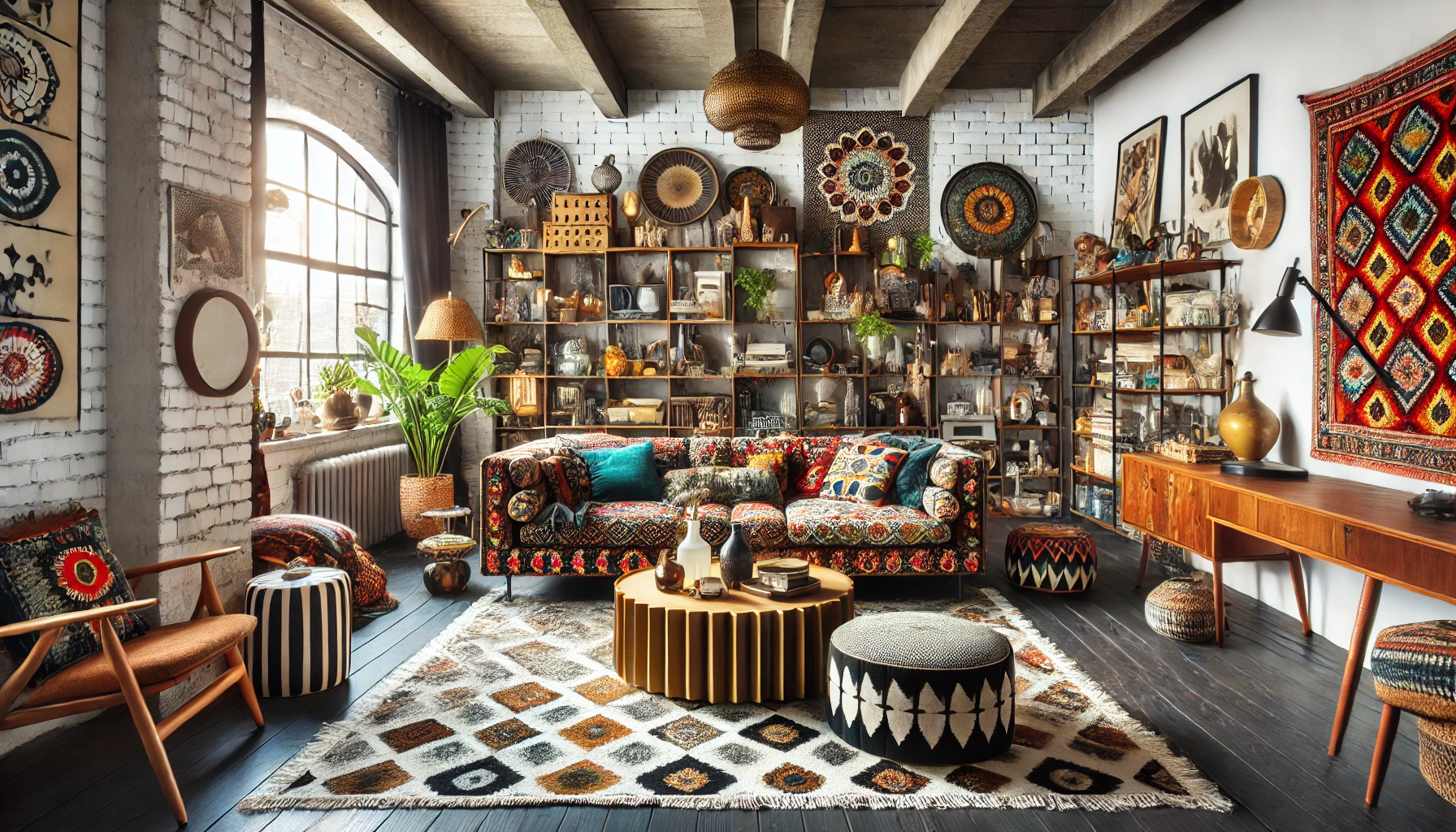 Eclectic Living Room with Bold Focal Point and Balanced Design