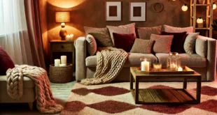 Elegant Cozy Living Room With Soft Lighting And Plush Textures