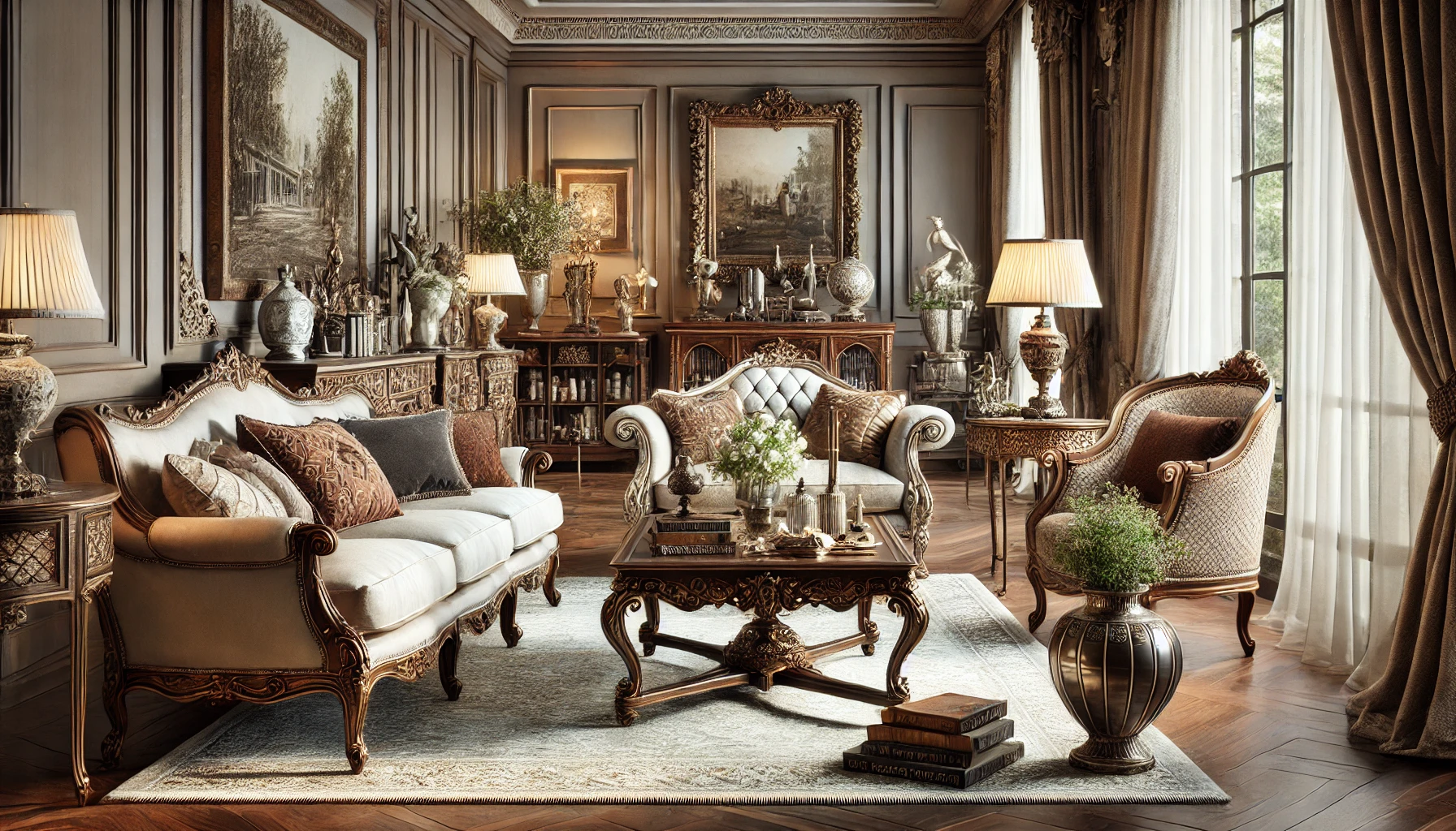 Elegant Living Room With Antique Furniture