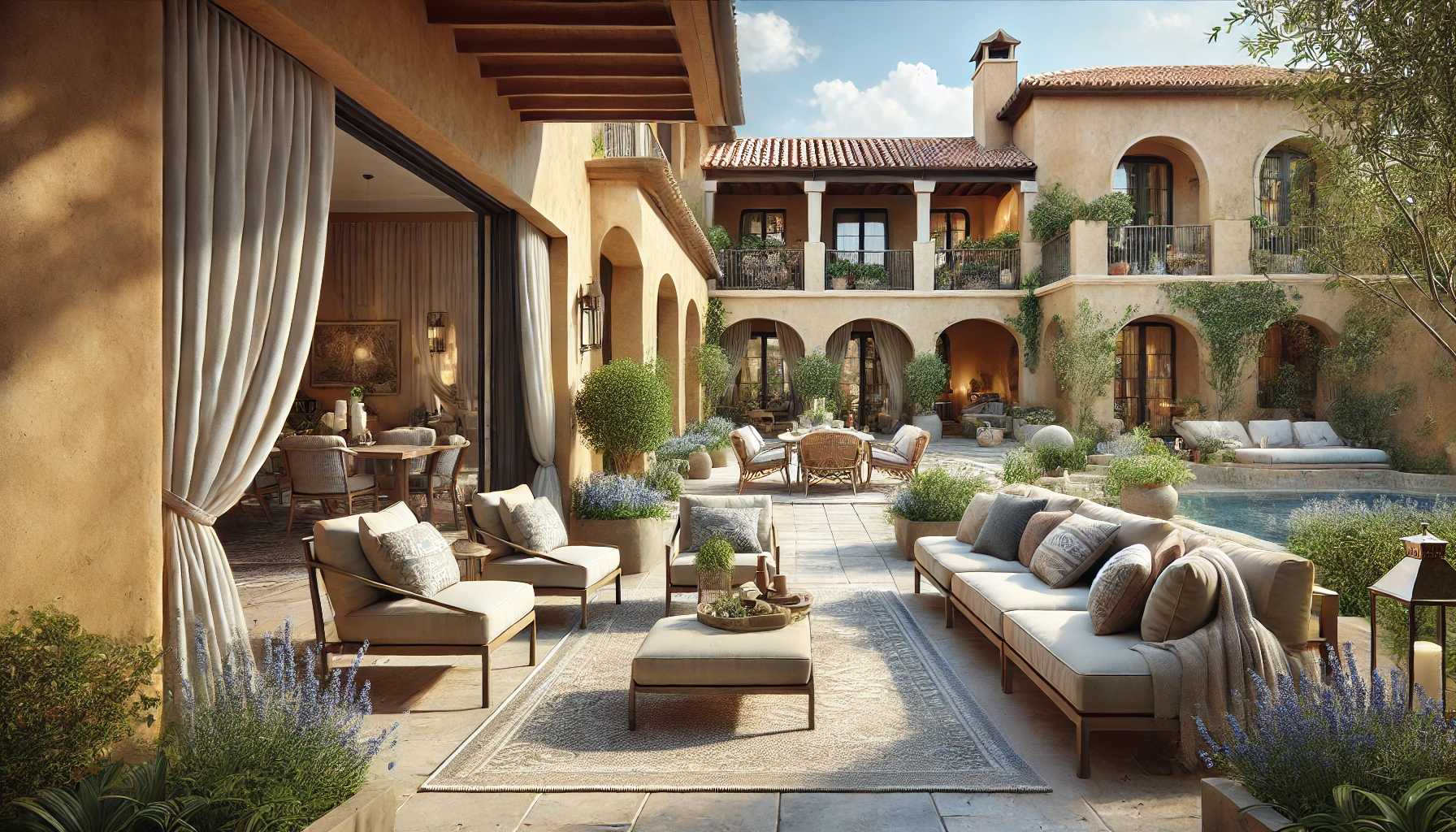 Elegant Mediterranean Outdoor Living Space For Relaxation