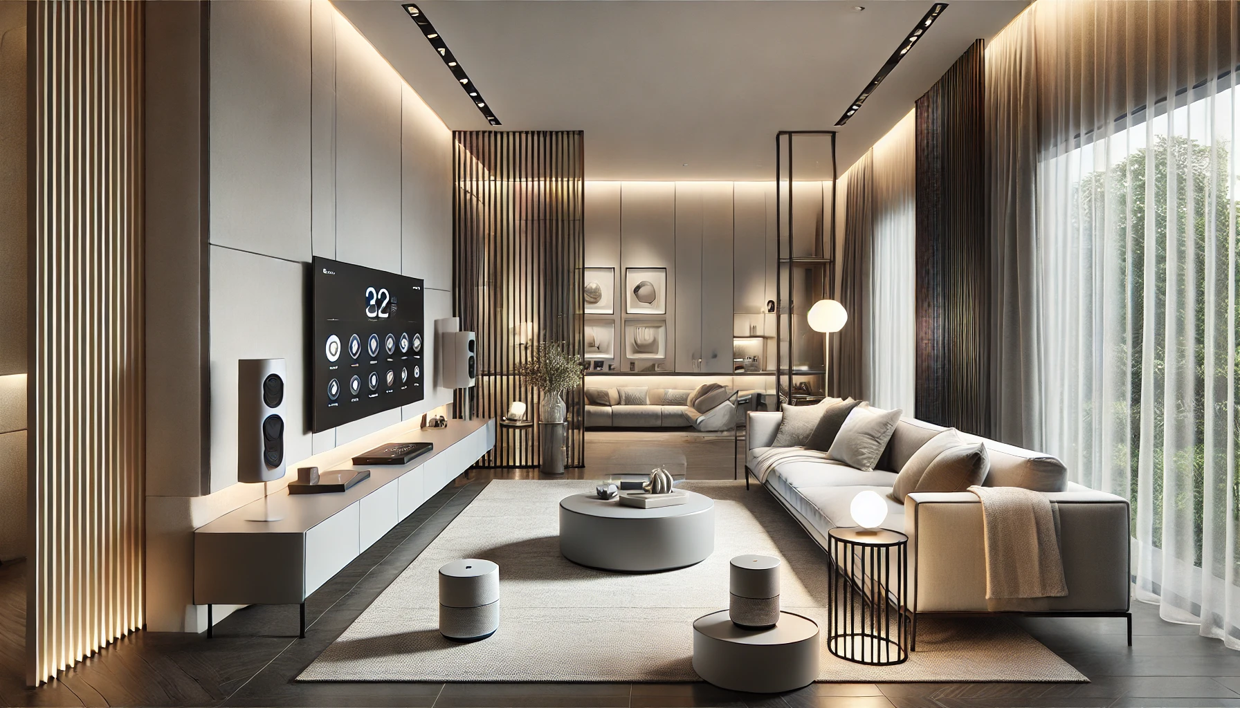 Elegant Modern Living Room with Integrated Smart Devices