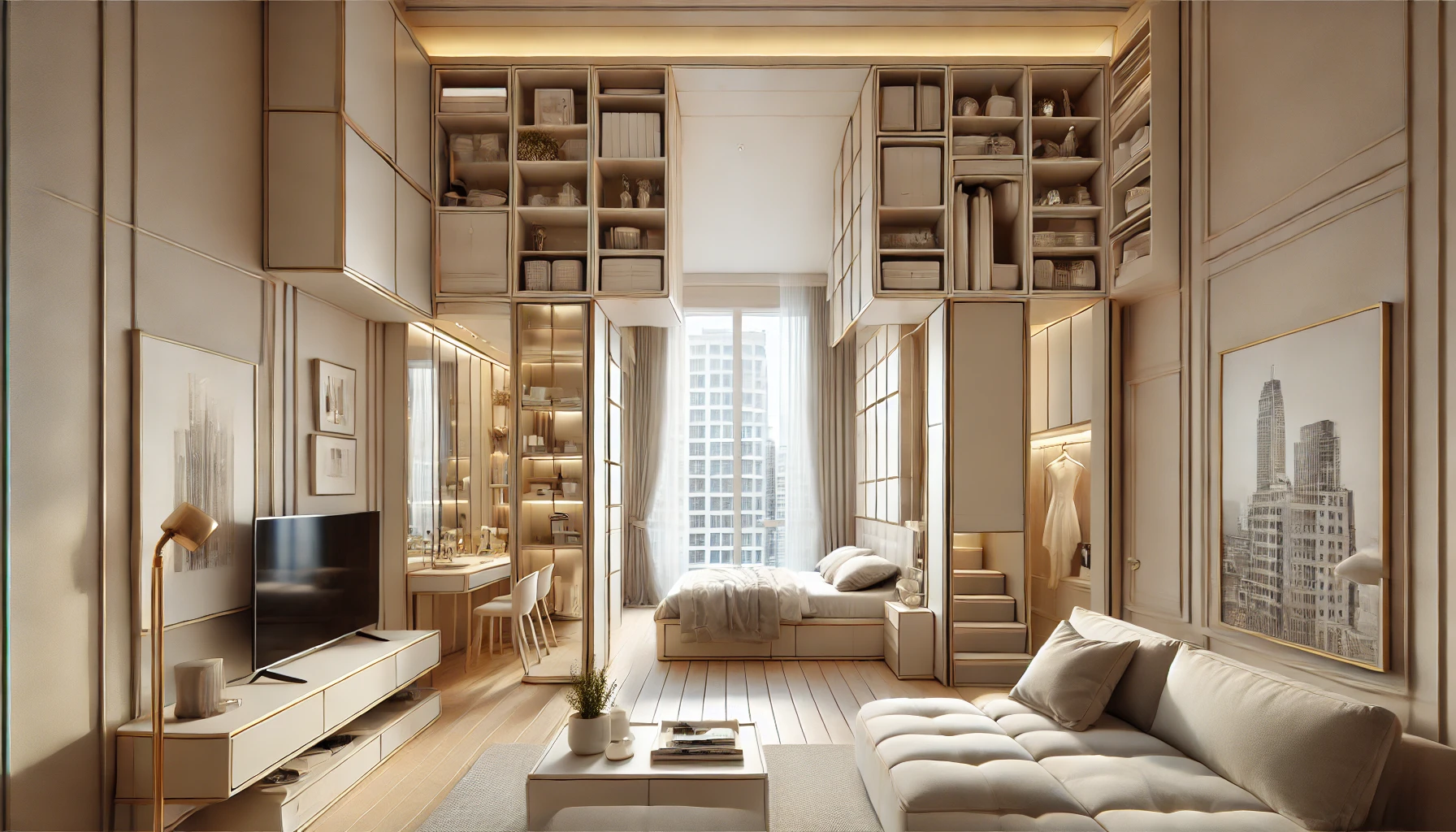 Elegant Space-Saving Urban Apartment Interior