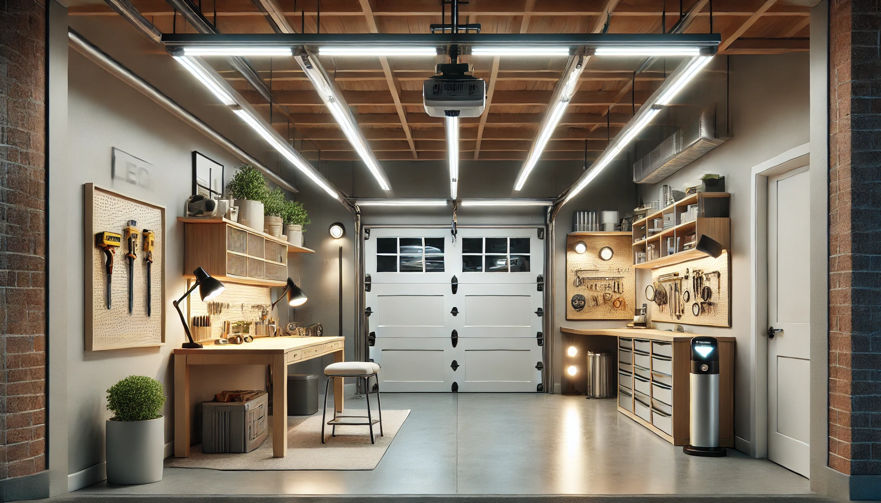 Energy Efficient Garage With Led And Motion Sensor Lighting