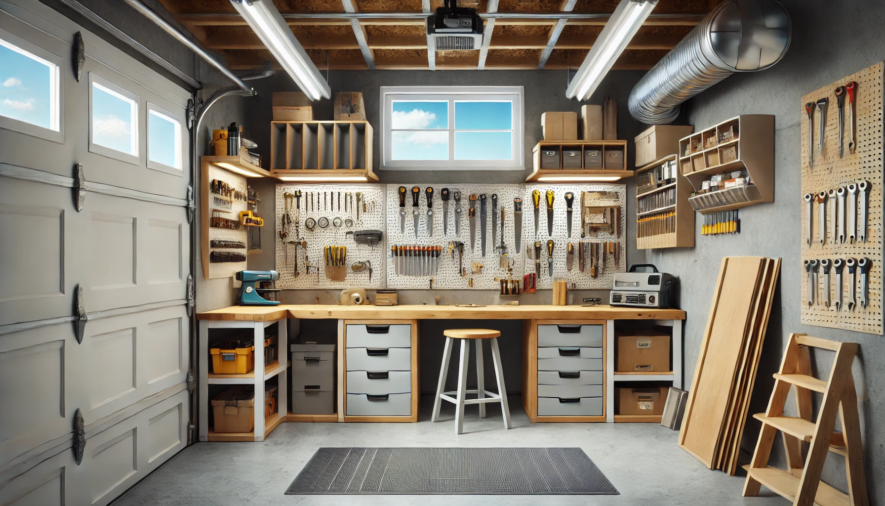 Functional Garage Workshop With Organized Tools And Proper Lighting