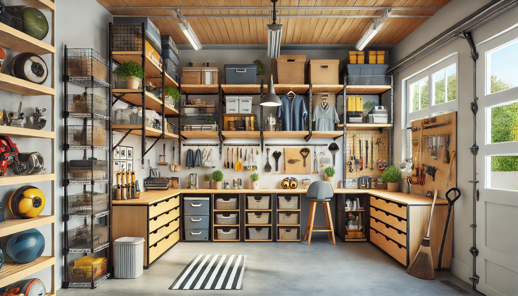 Functional Garage With Organized Storage And Multi Purpose Furniture