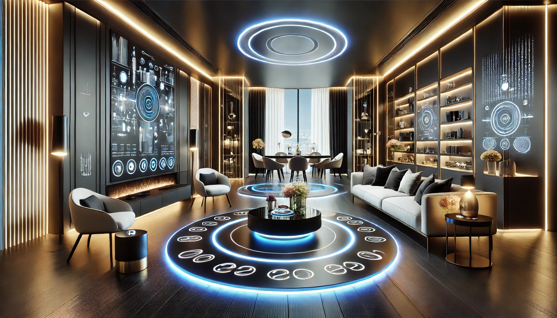 Futuristic Living Room with Customizable Smart Lighting