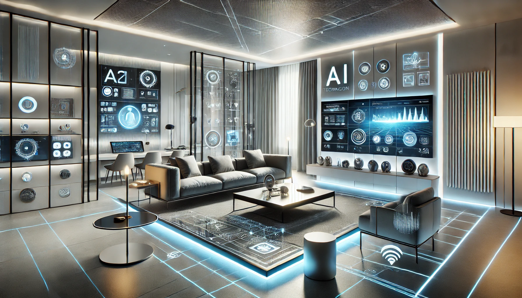 Futuristic Living Room with Cutting-Edge AI Technology