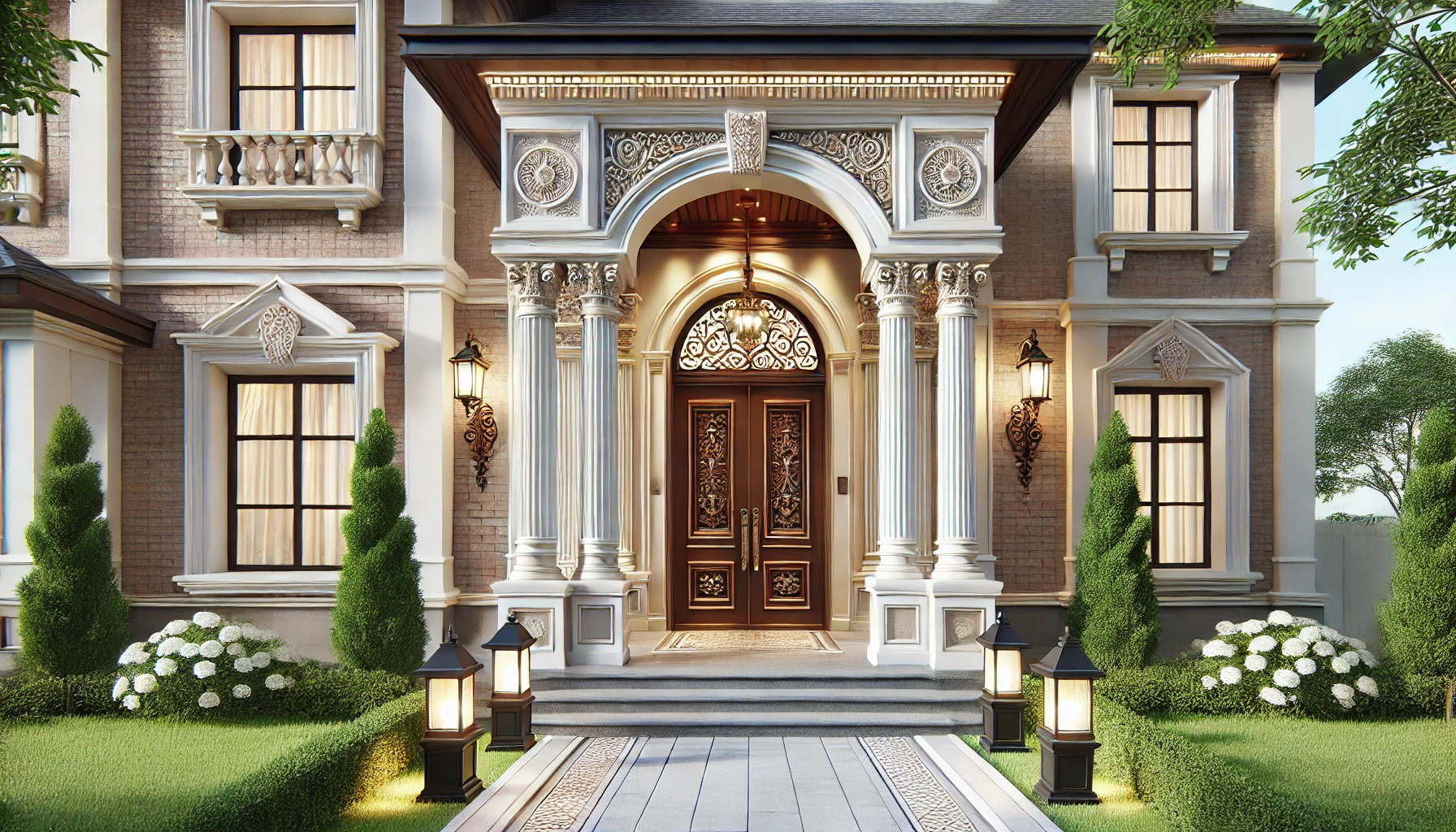 Grand Traditional Home Entrance with Classic Architectural Details