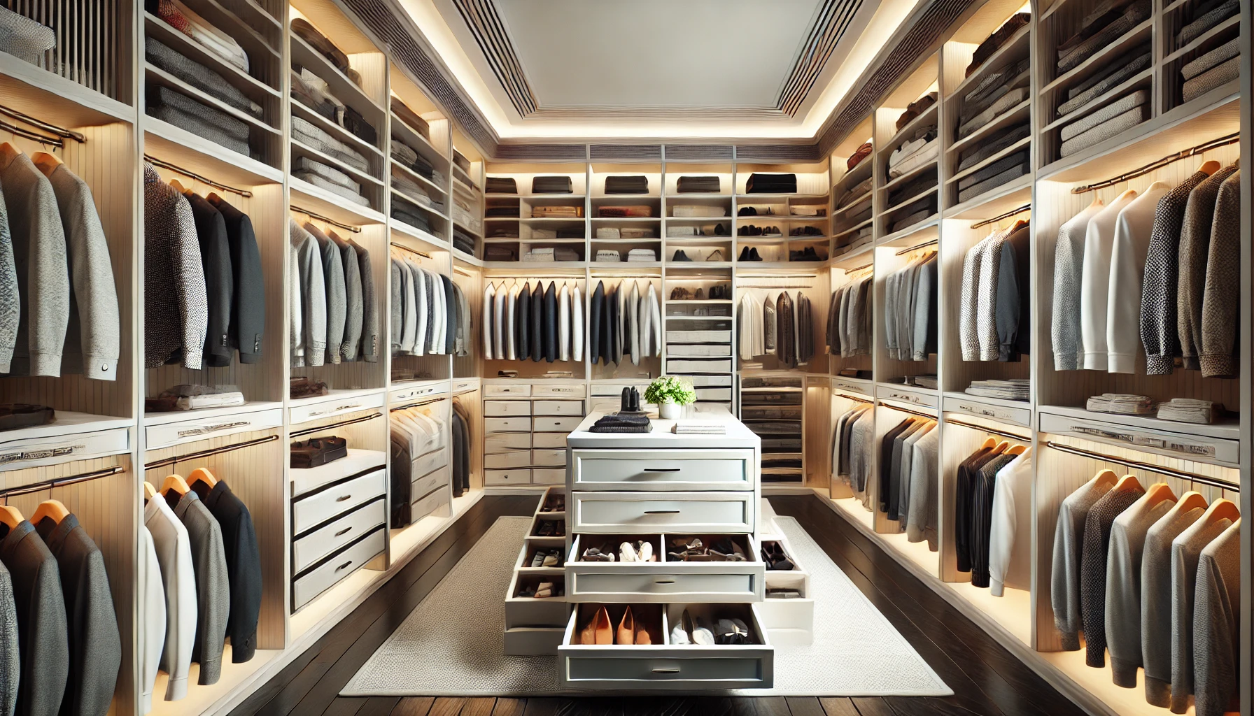 Luxurious Custom-Designed Walk-In Closet with Built-In Storage