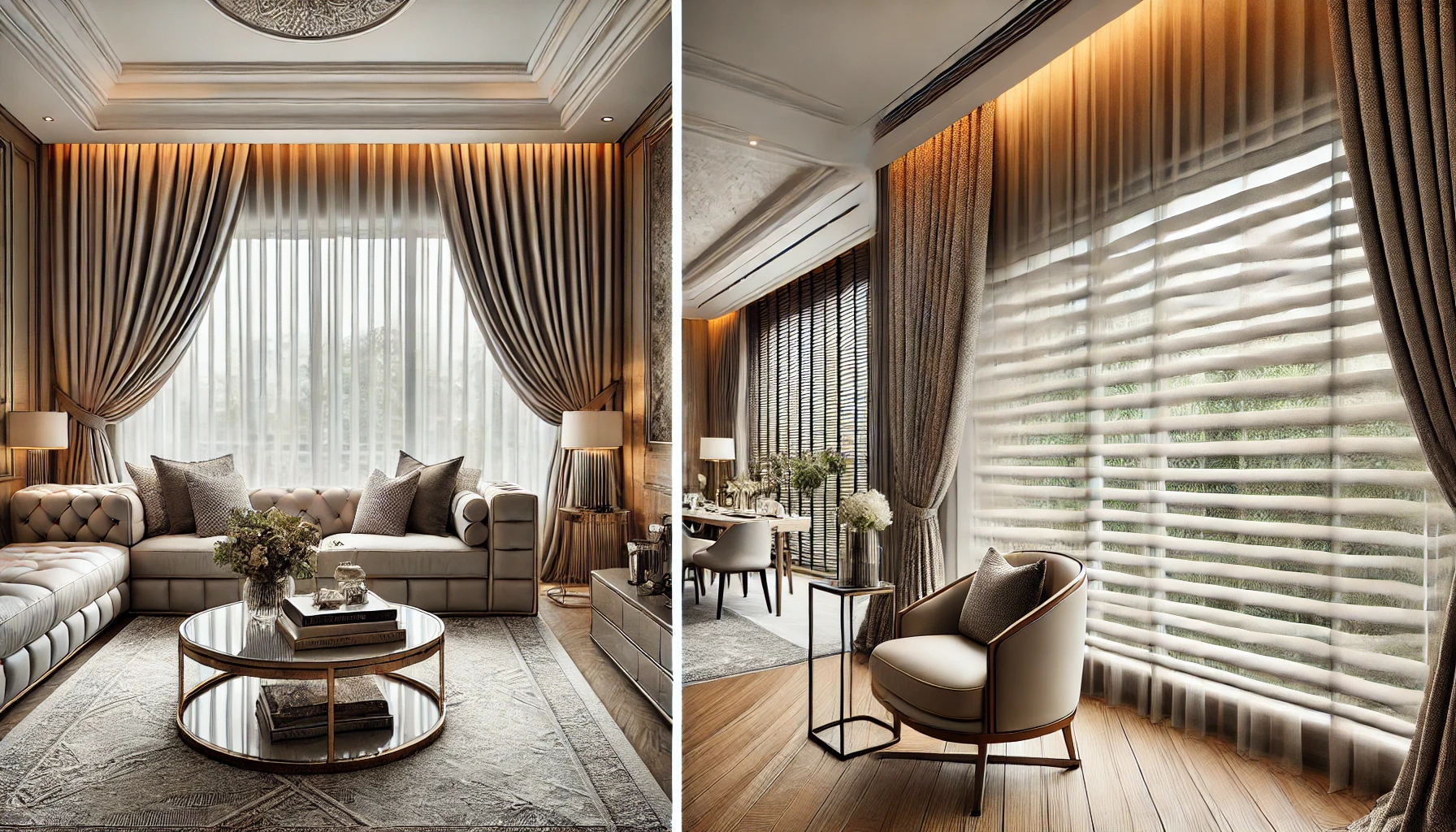 Luxurious Layered Curtains And Modern Blinds For Stylish Window Treatments