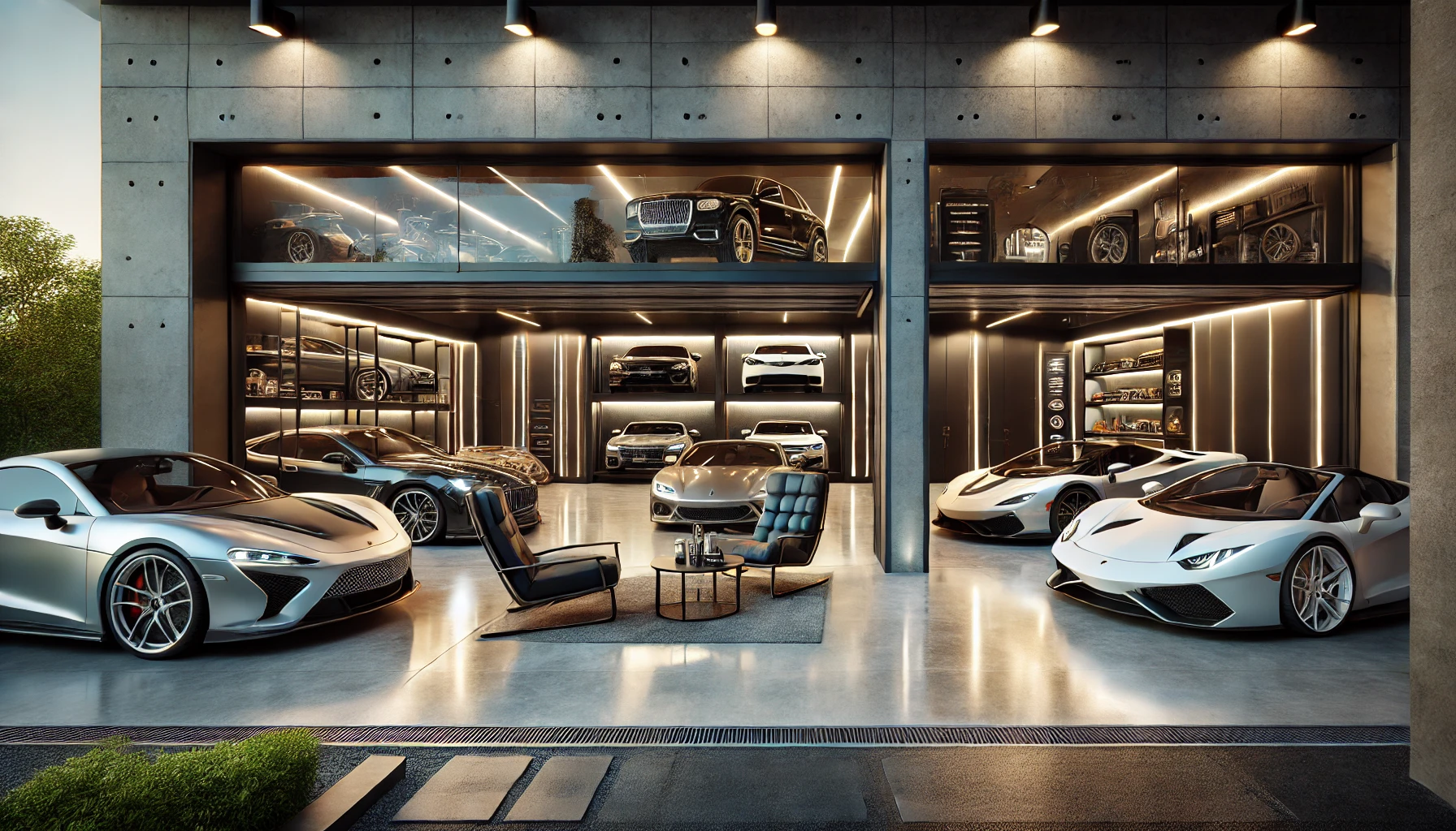 Luxury Garage for Showcasing High-End Vehicles with Modern Features