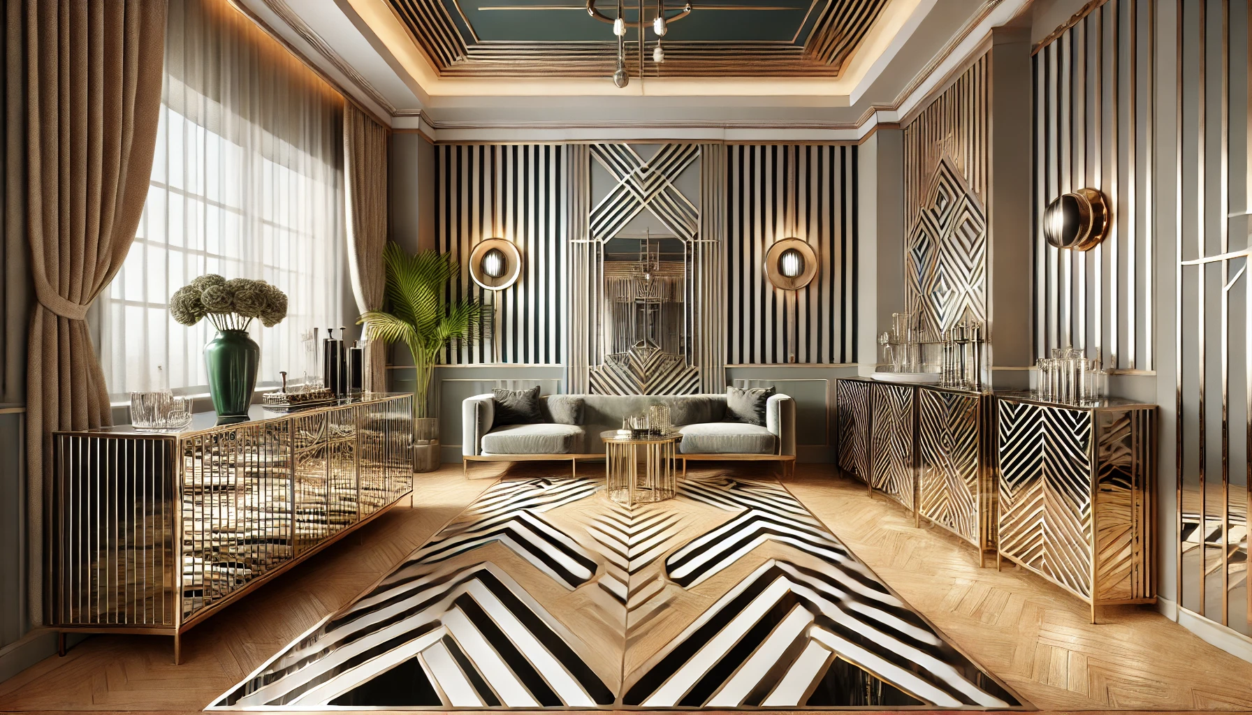 Modern Art Deco Interior With Bold Geometric Patterns And Minimalist Elegance