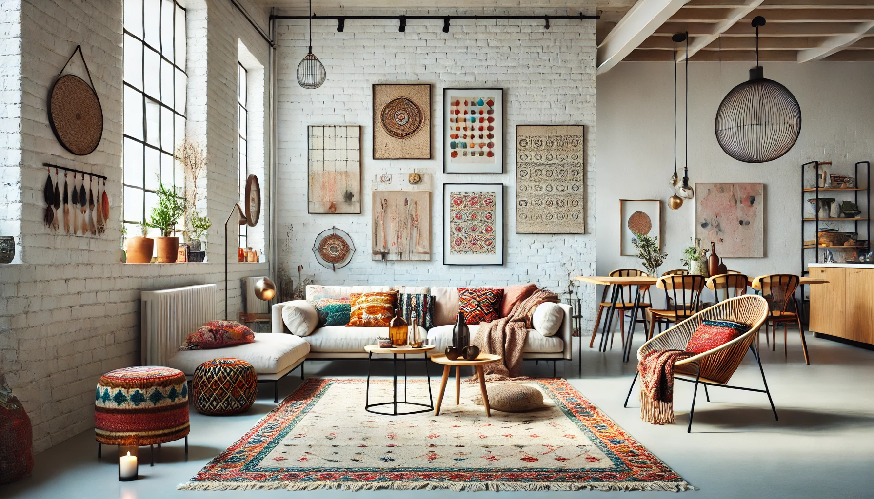 Modern Boho Living Room with Minimalist and Industrial Elements