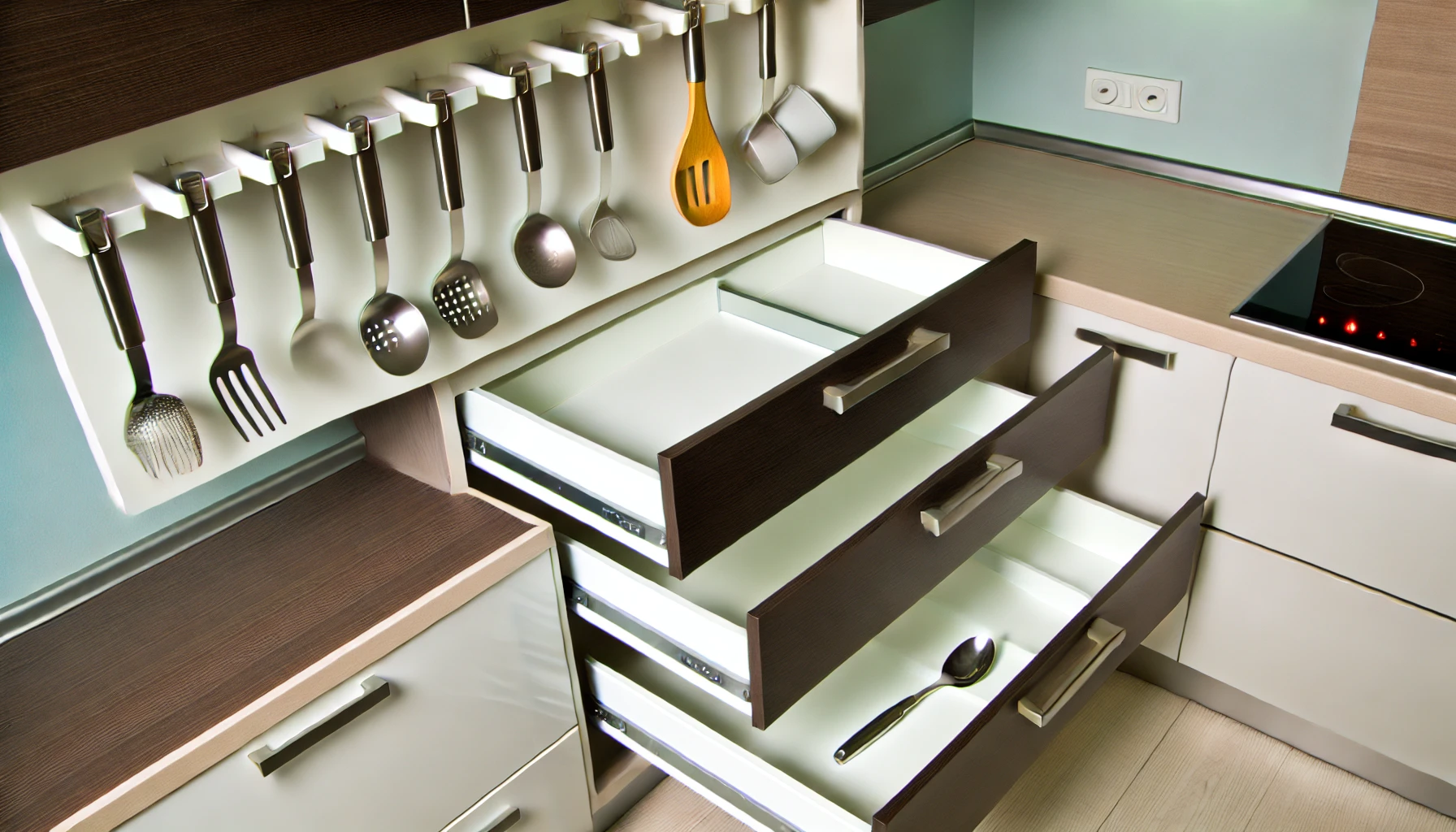 Modern Kitchen with Under-Cabinet Storage and Hidden Compartments