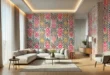 Modern Living Room With Bold Geometric Wallpaper