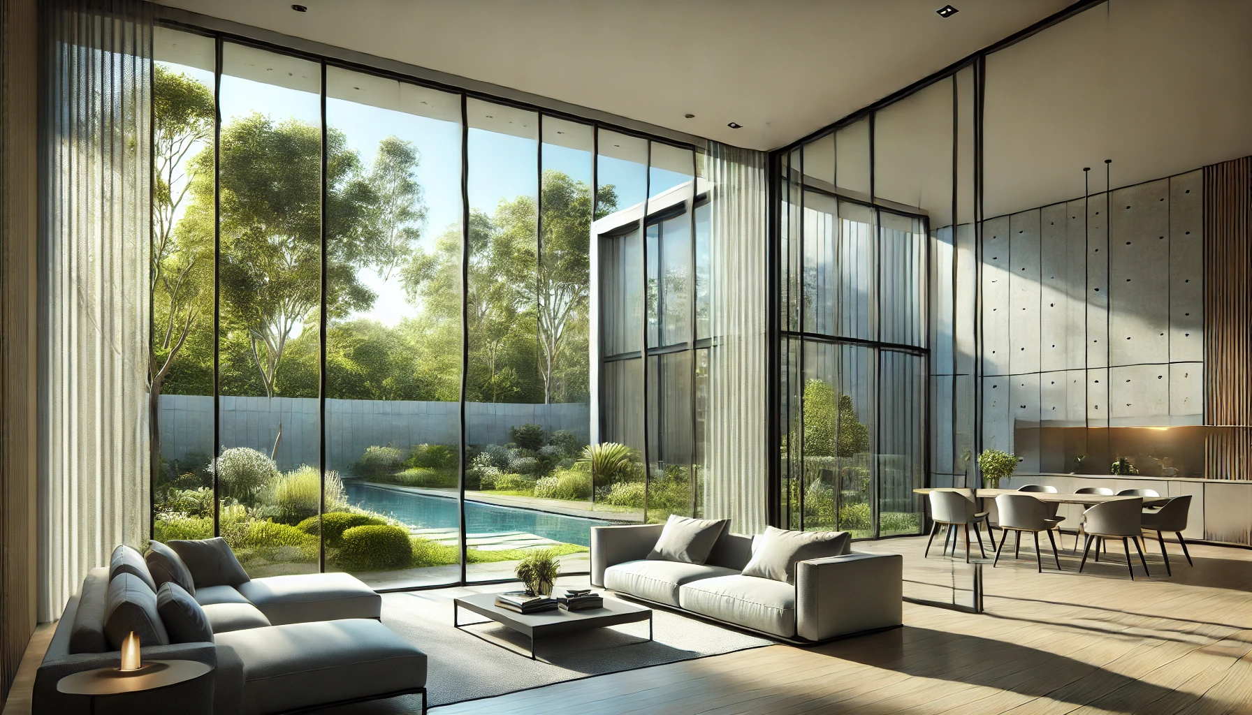 Modern Living Room With Floor To Ceiling Windows For Maximum Natural Light