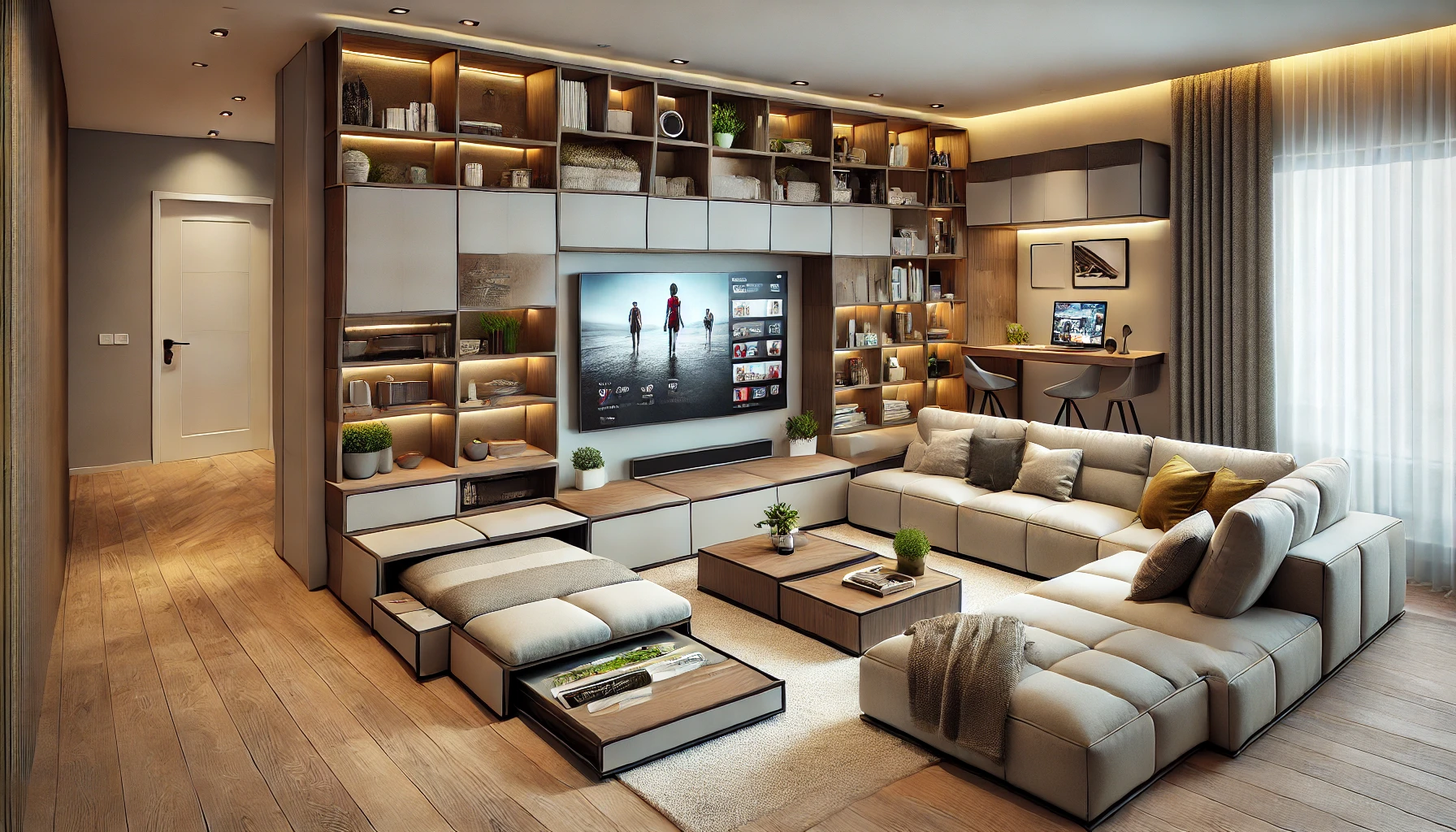 Modern Multifunctional Living Room For Entertainment And Relaxation