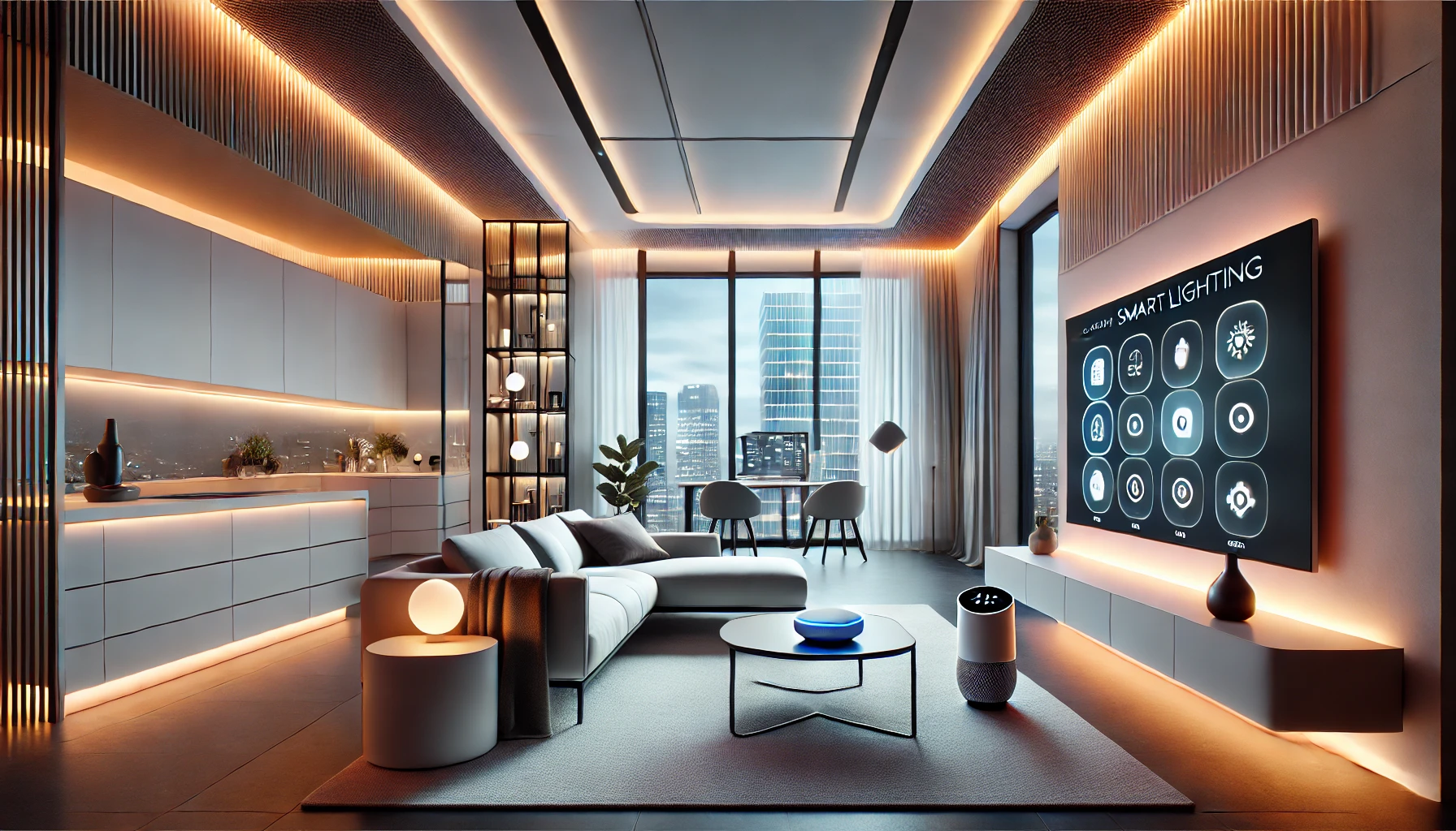 Modern Smart Home Living Room With Advanced Smart Lighting