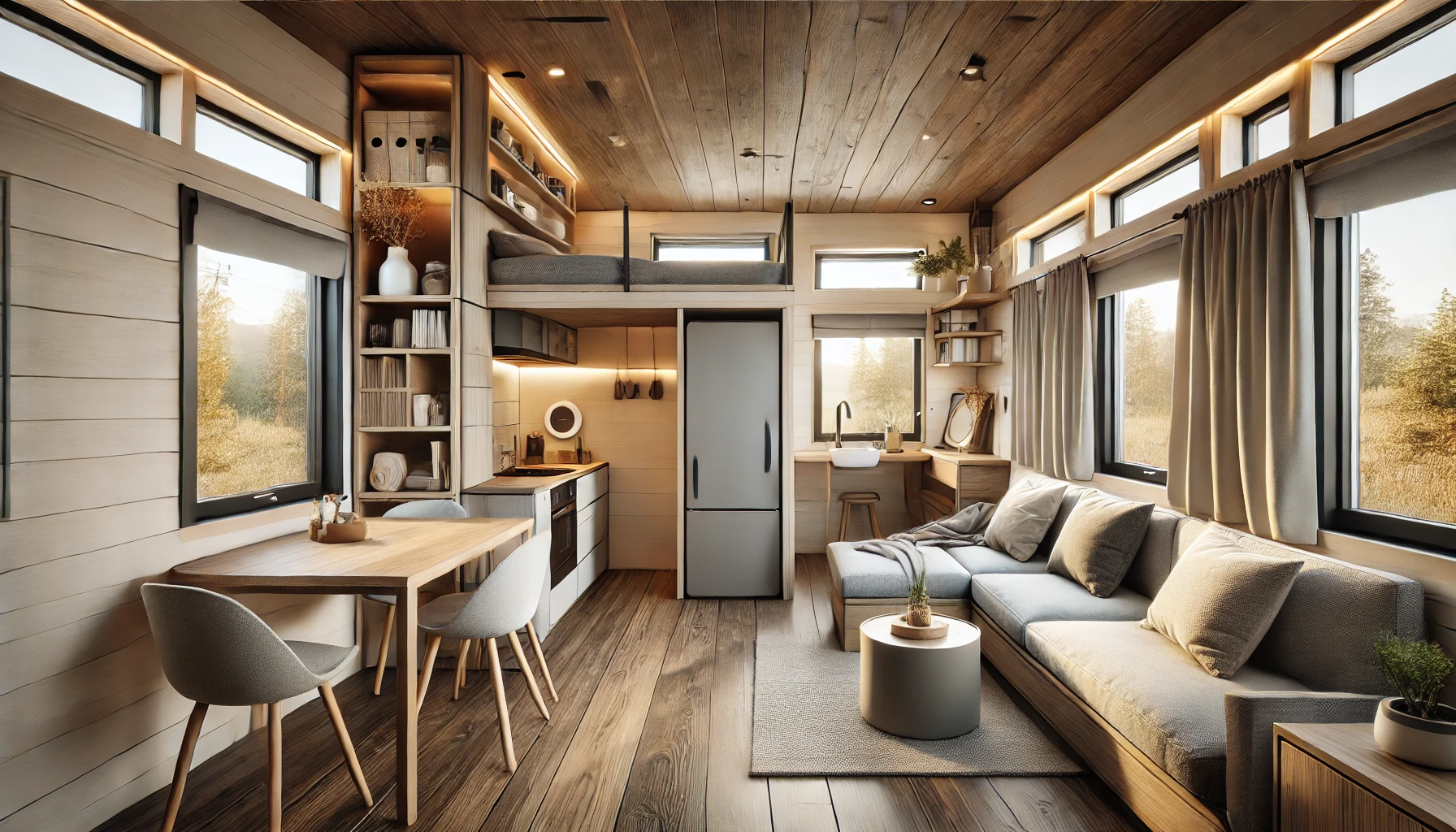 Modern Tiny House Interior with Space-Saving Design