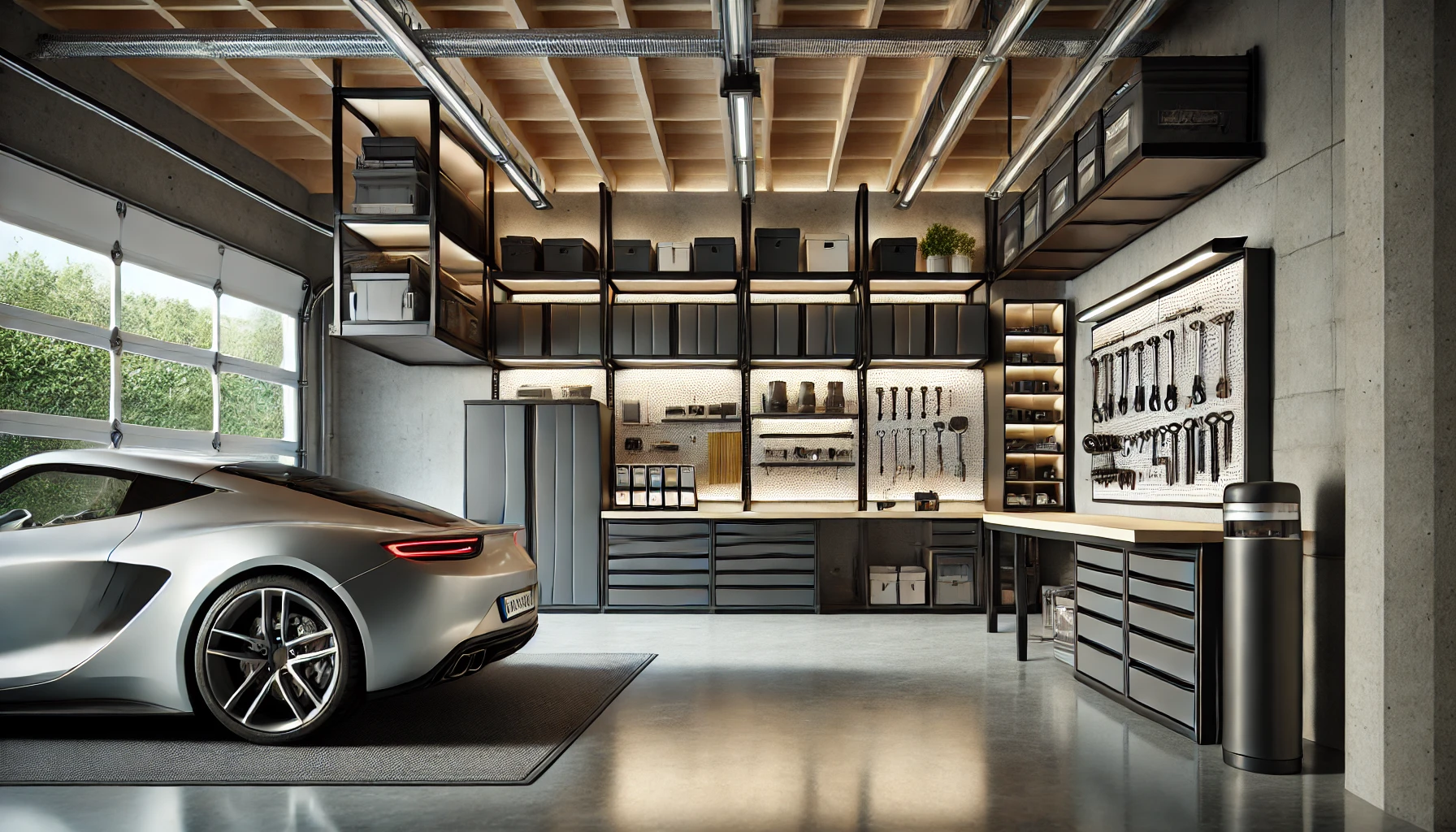 Modern and Organized Garage with Sleek Storage Solutions