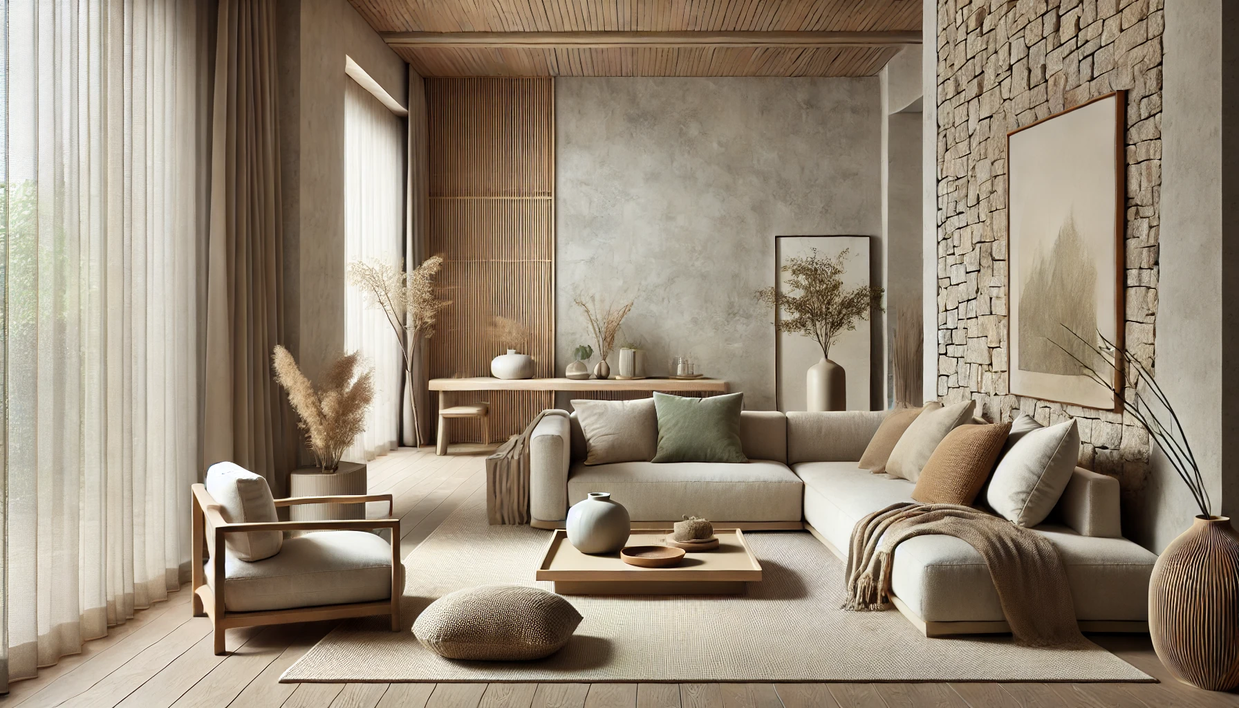 Neutral and Earth Tones in a Serene Zen Living Room