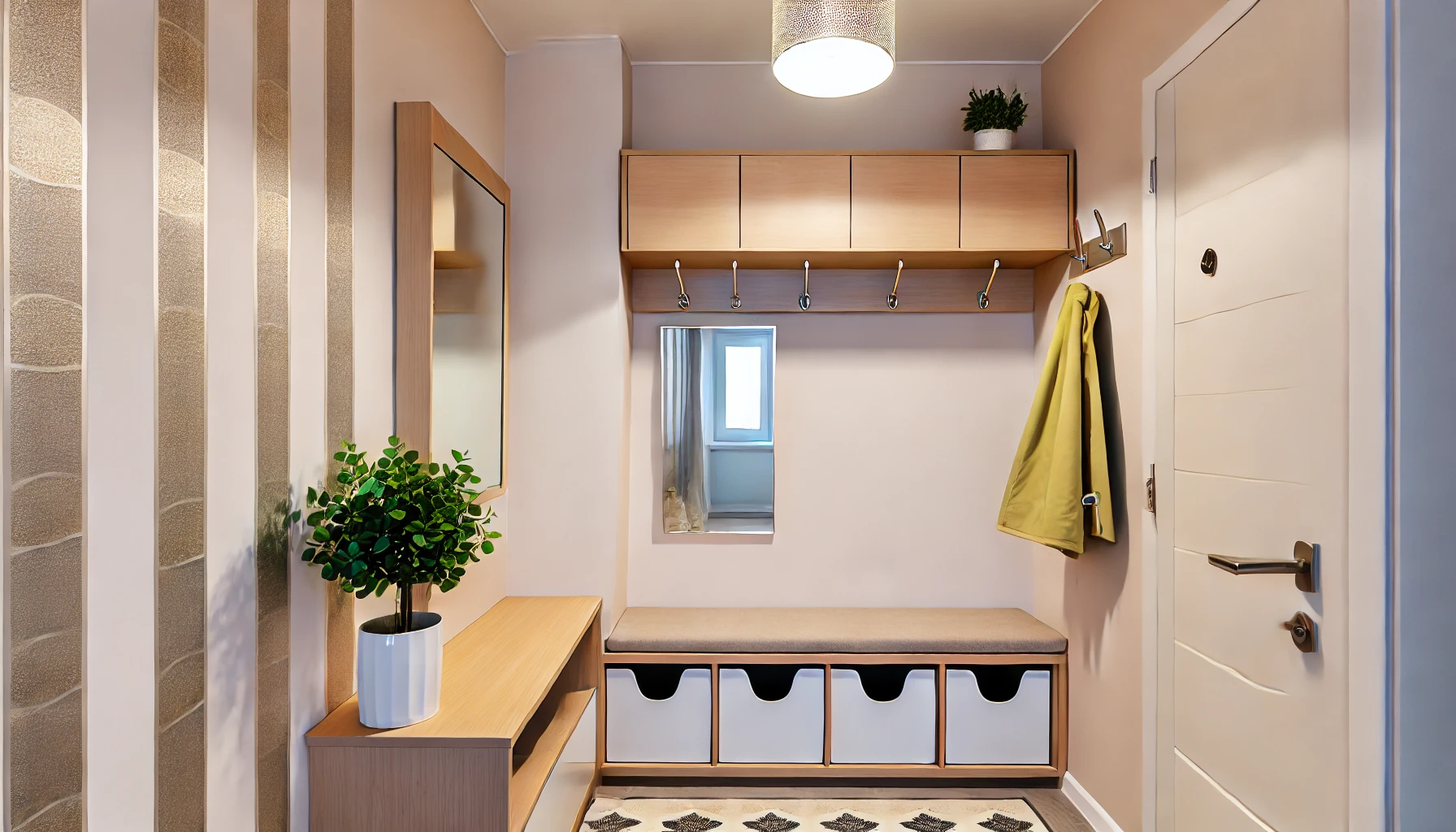 Organized Small Home Entrance with Multifunctional Furniture