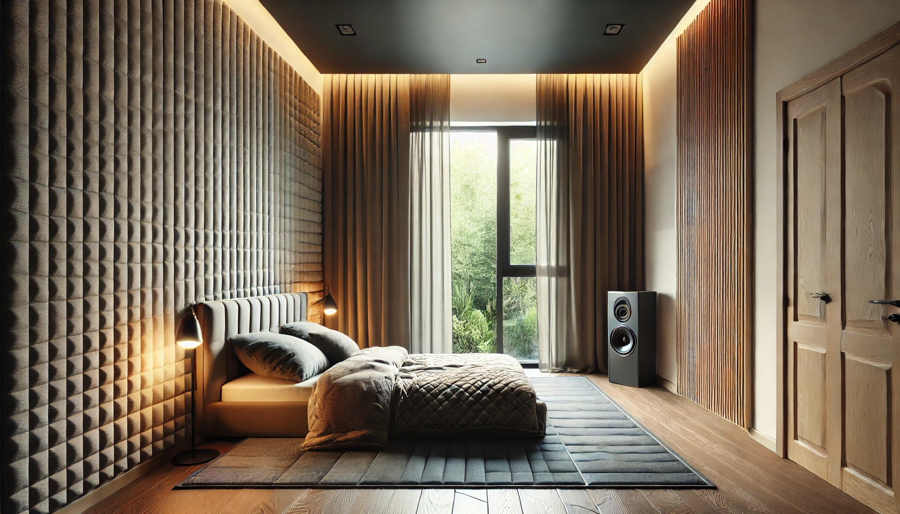 Quiet Bedroom with Soundproof Curtains and Soundproofed Floors