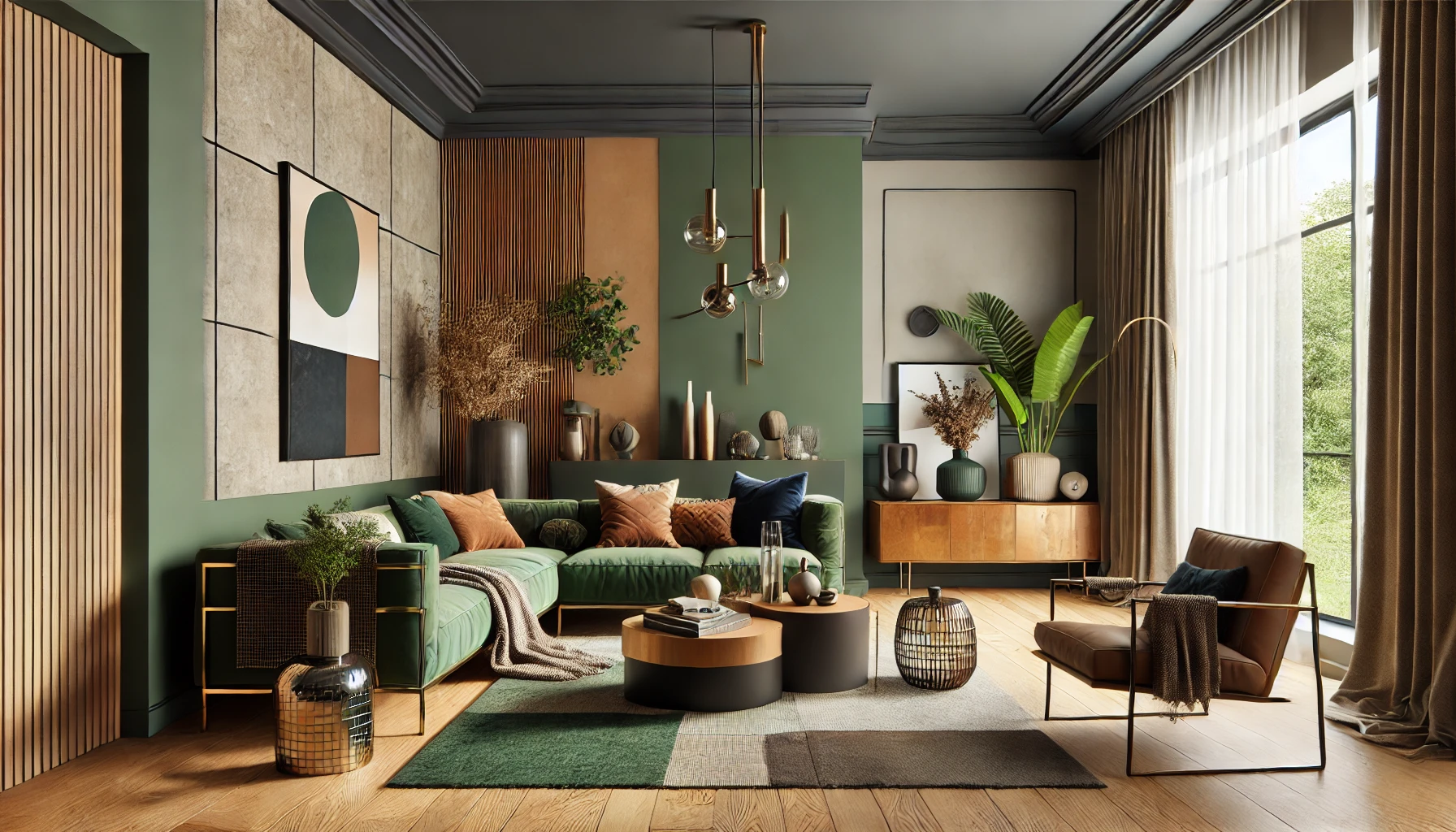 Realistic Earthy Green and Jewel Tone Interior Design