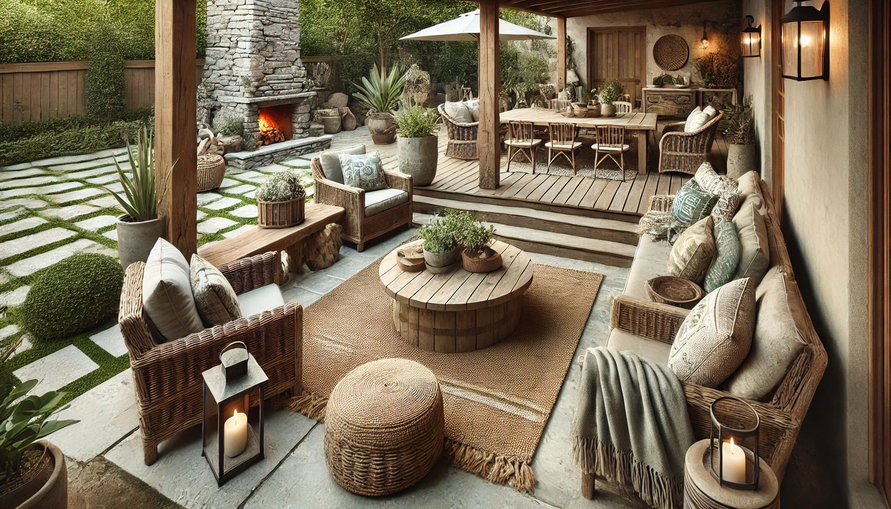 Rustic Patio with Natural Materials and Vintage Charm