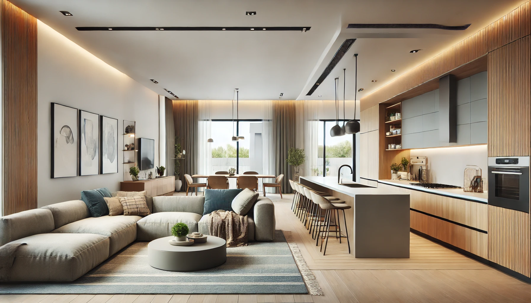 Seamless Open Concept Kitchen and Living Room with Functional Design