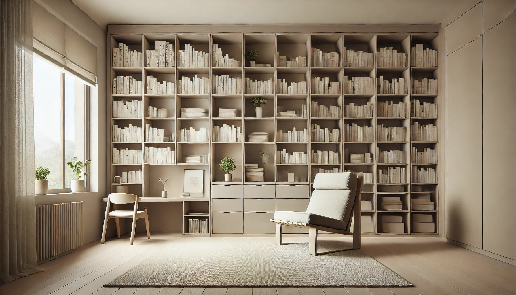 Sleek Minimalist Home Library With Built In Shelves