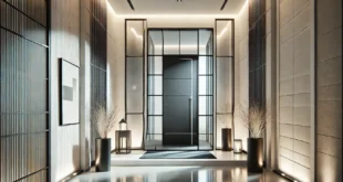 Sleek Modern Home Entrance With Glass Door And Metal Accents