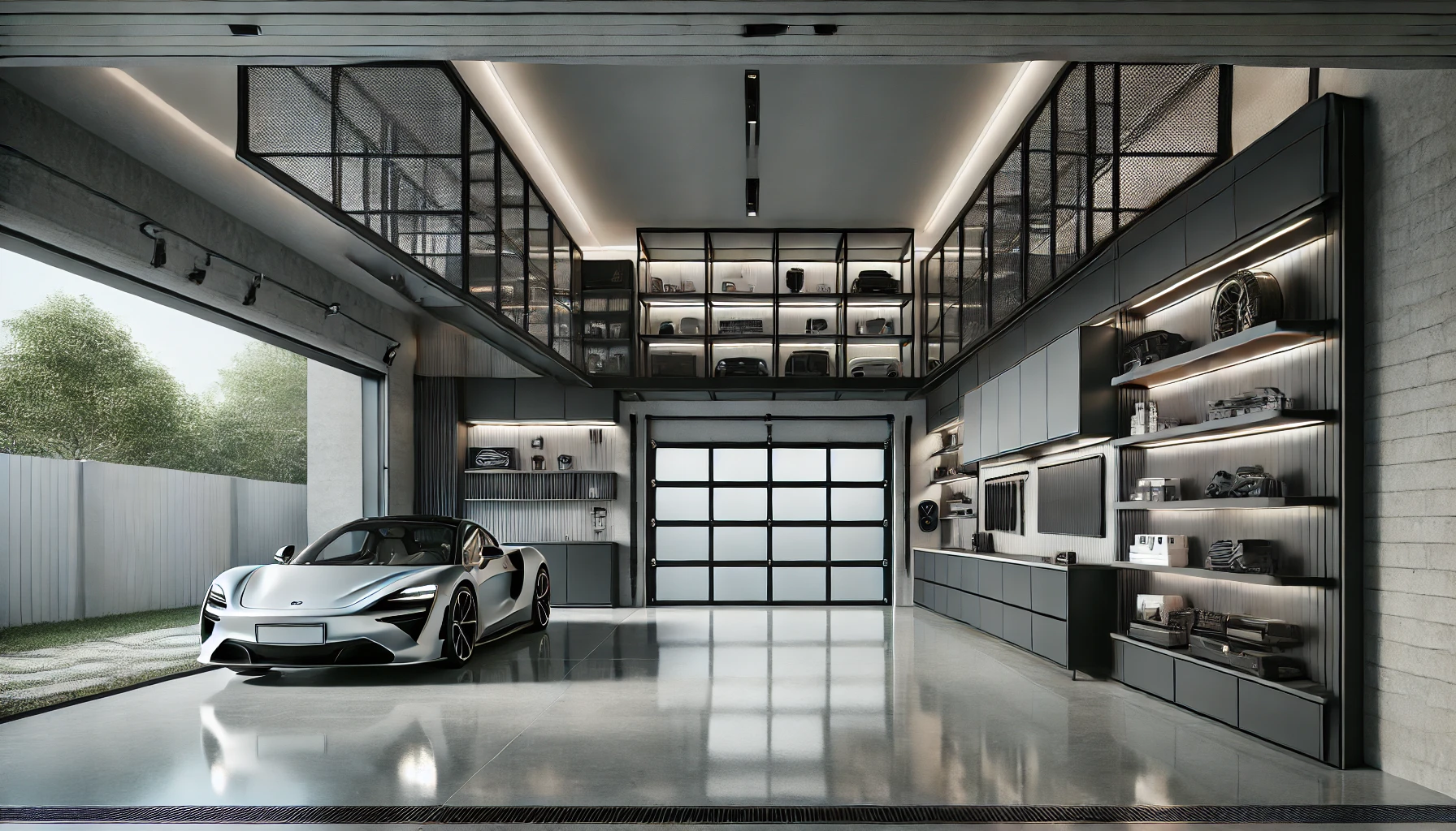 Sleek and Modern Garage with Minimalist Aesthetic and Smart Technology