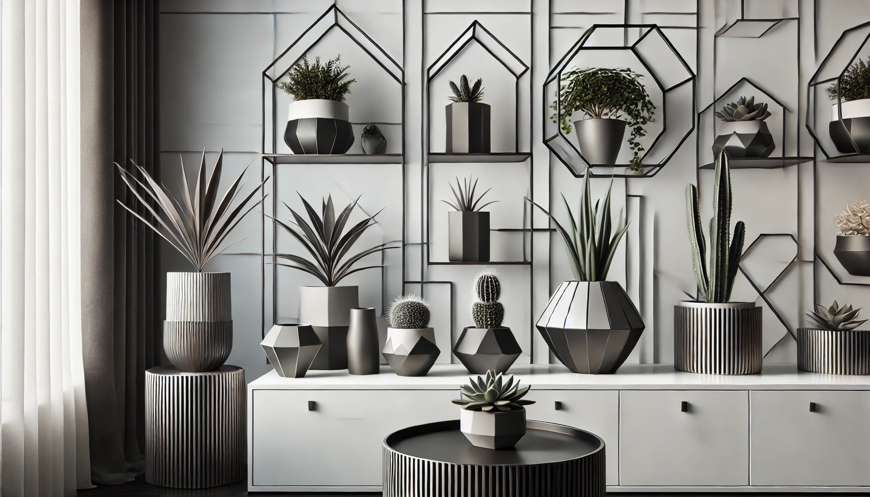 Sleek and Modern Indoor Plant Design with Geometric Planters