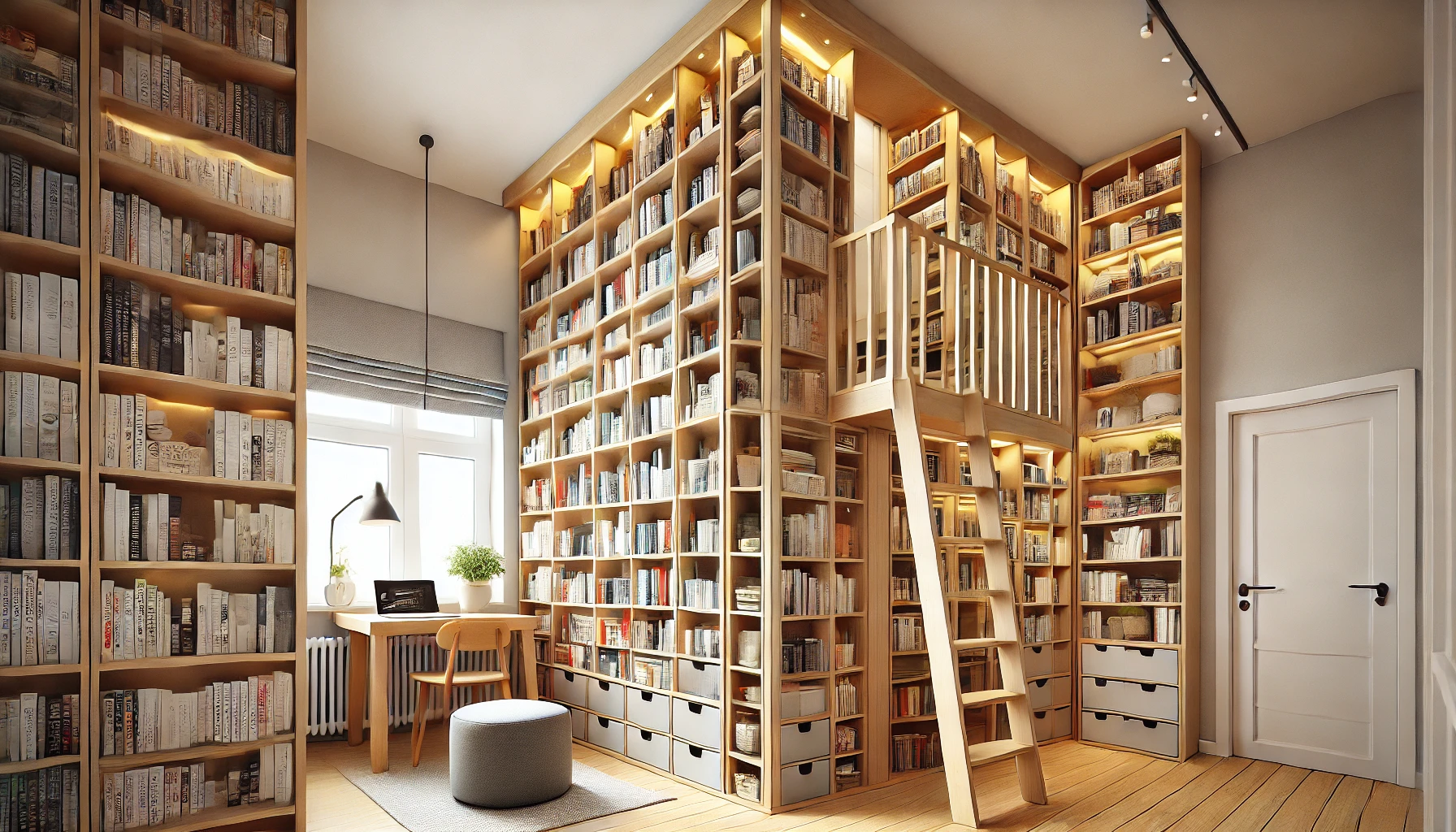 Small Home Library With Vertical Storage And Multi Functional Furniture