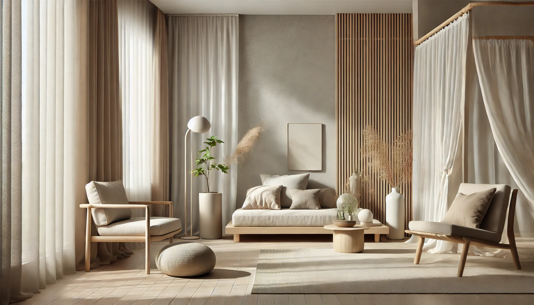 Soft Lighting and Neutral Tones in a Zen-Inspired Room