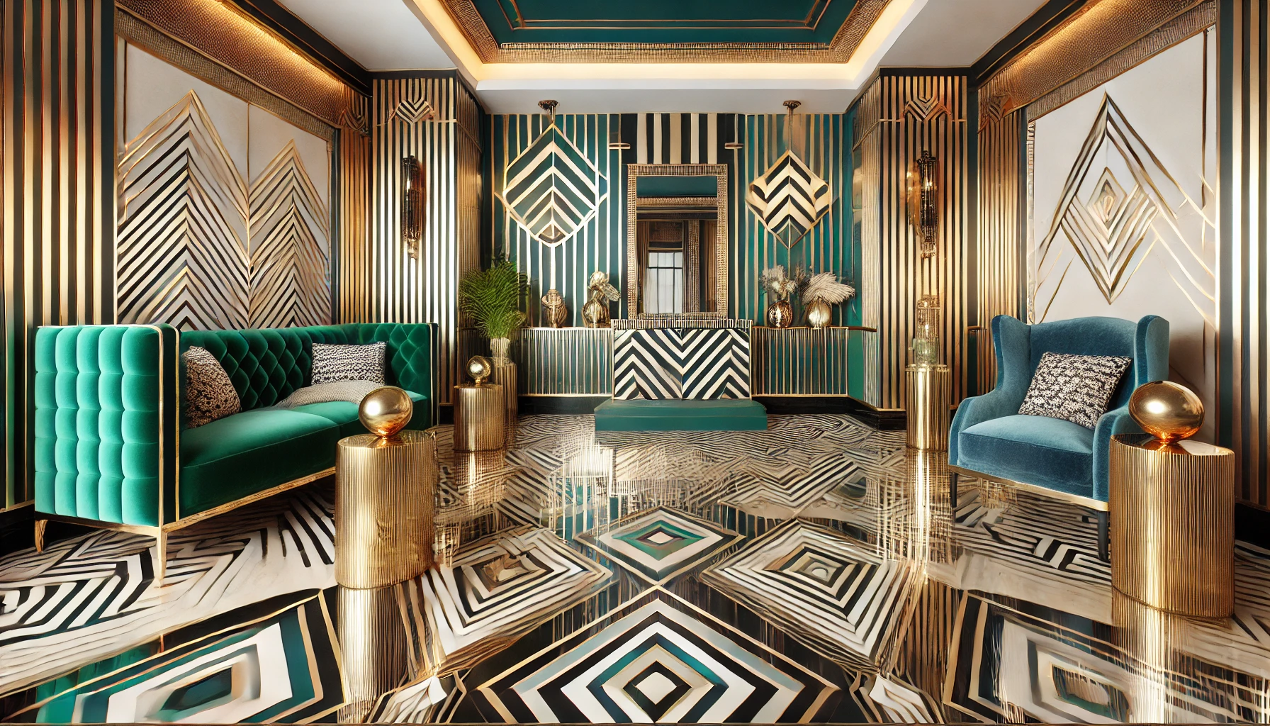 Sophisticated Art Deco Home Interior With Geometric Patterns And Vibrant Colors