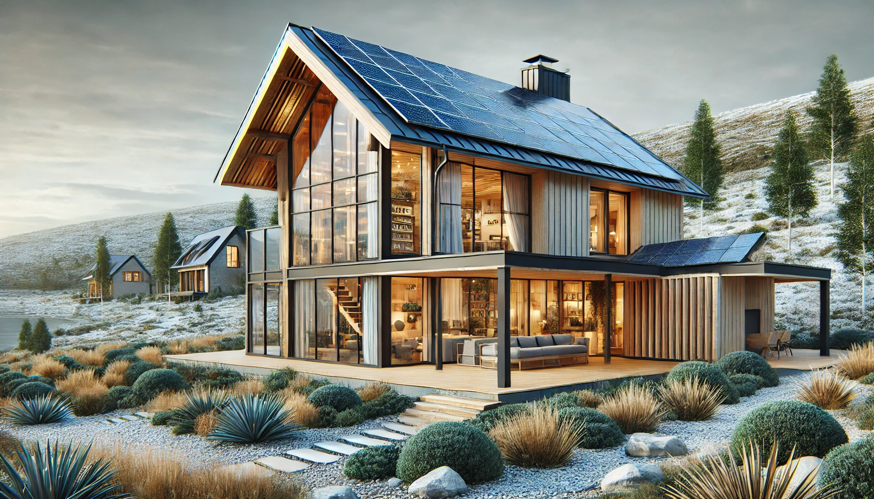 Sustainable Low-Carbon Footprint Home with Solar Panels and Reclaimed Materials