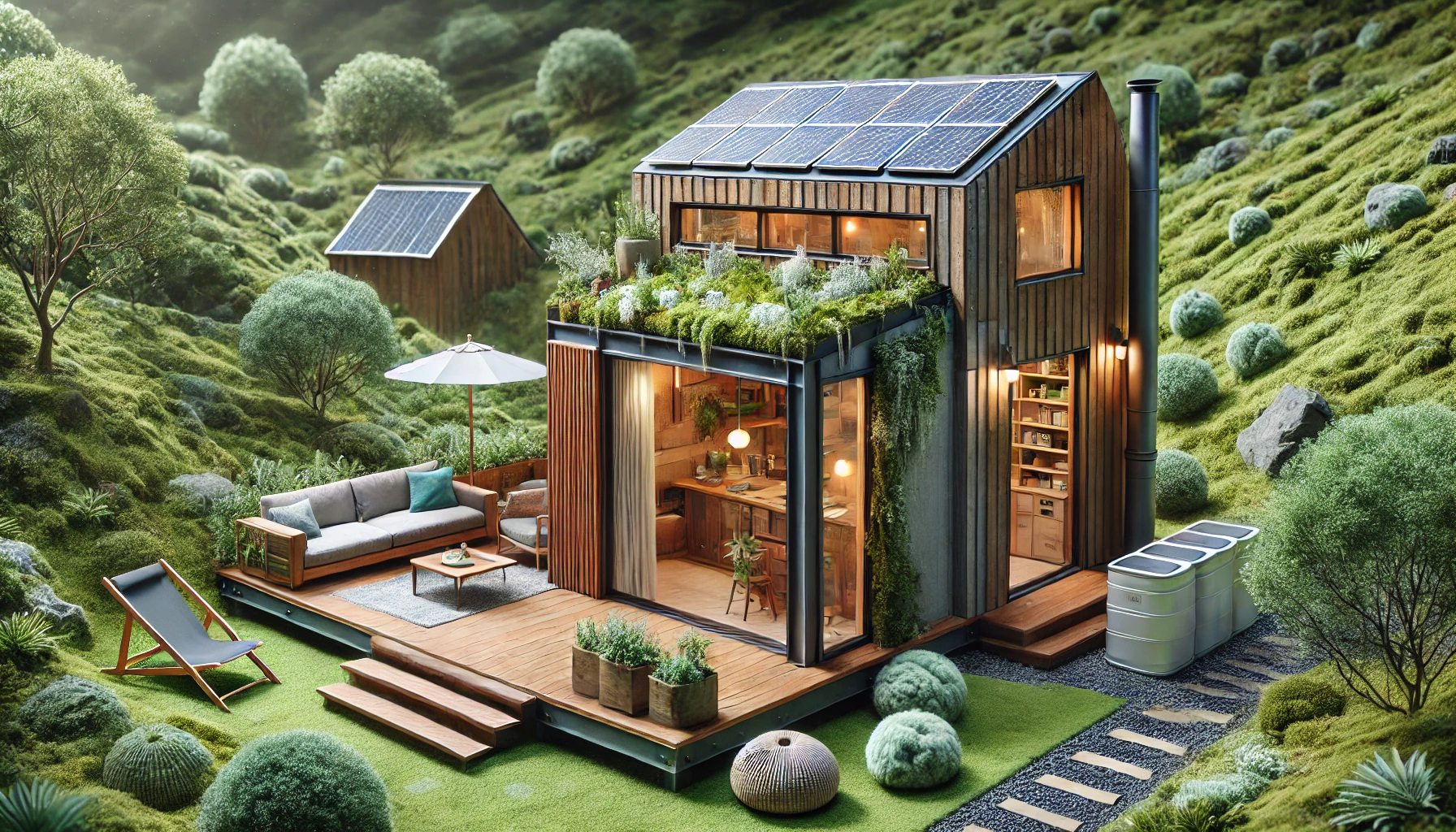 Sustainable Tiny House with Solar Power and Rainwater Harvesting