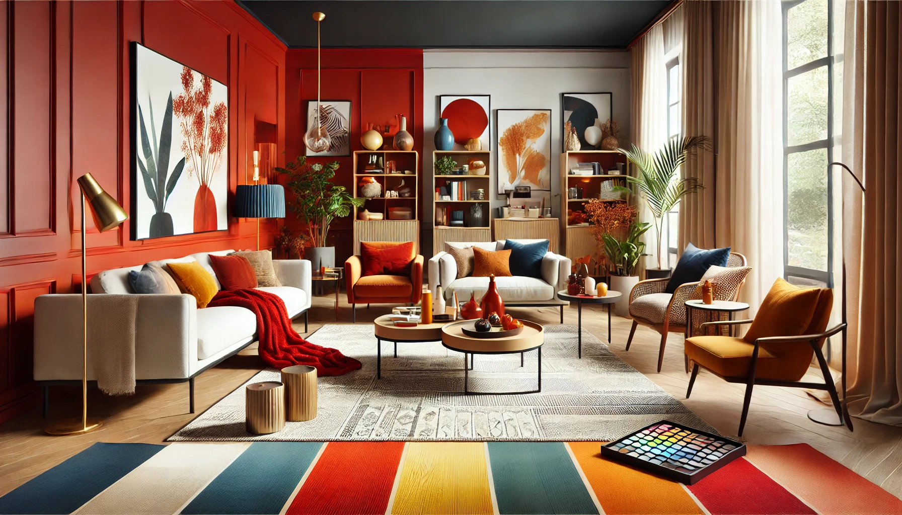 Warm and Inviting Living Room with Bold Hues