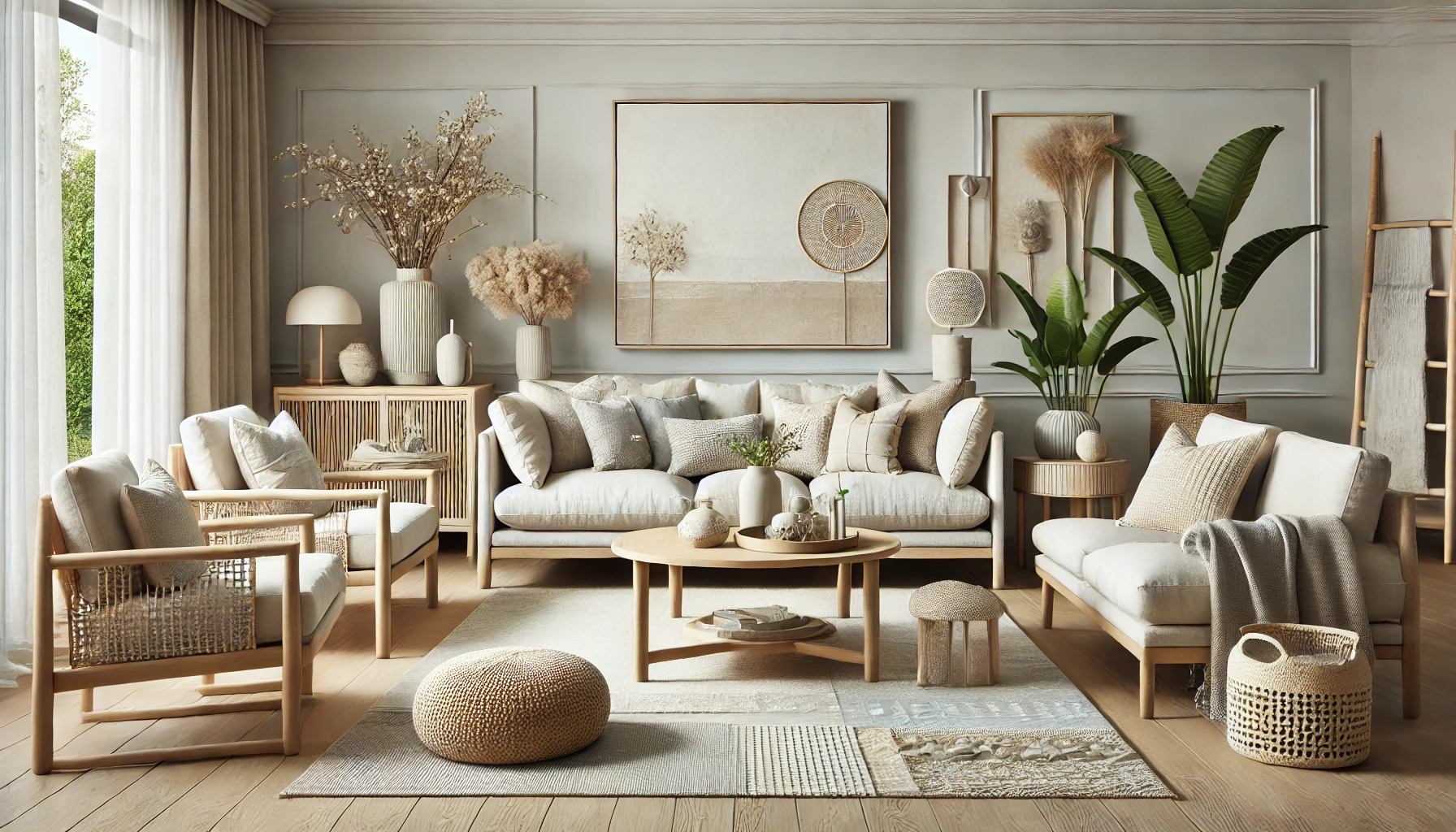 Welcoming Neutral Living Room With Natural Elements