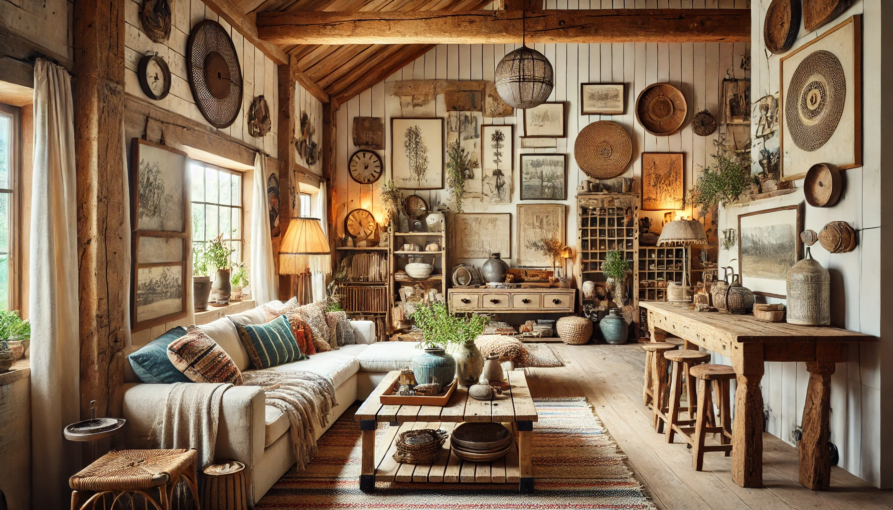 The Modern Farmhouse Living Room Image With Personalized Vintage Decor, Handwoven Textiles, And Reclaimed Wood Accents, Creating A Cozy And Character Filled Atmosphere.